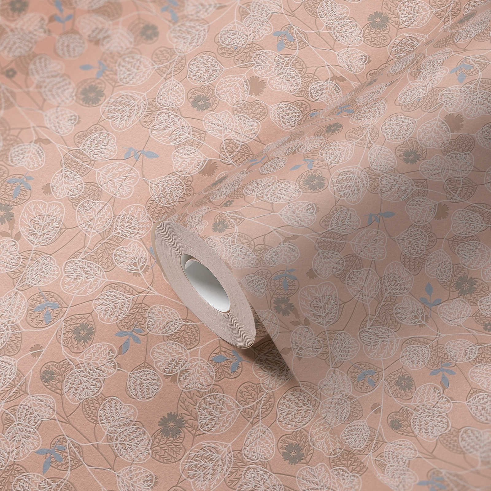             Papel pintado tejido-no tejido con motivos florales vintage - rosa, blanco, azul
        