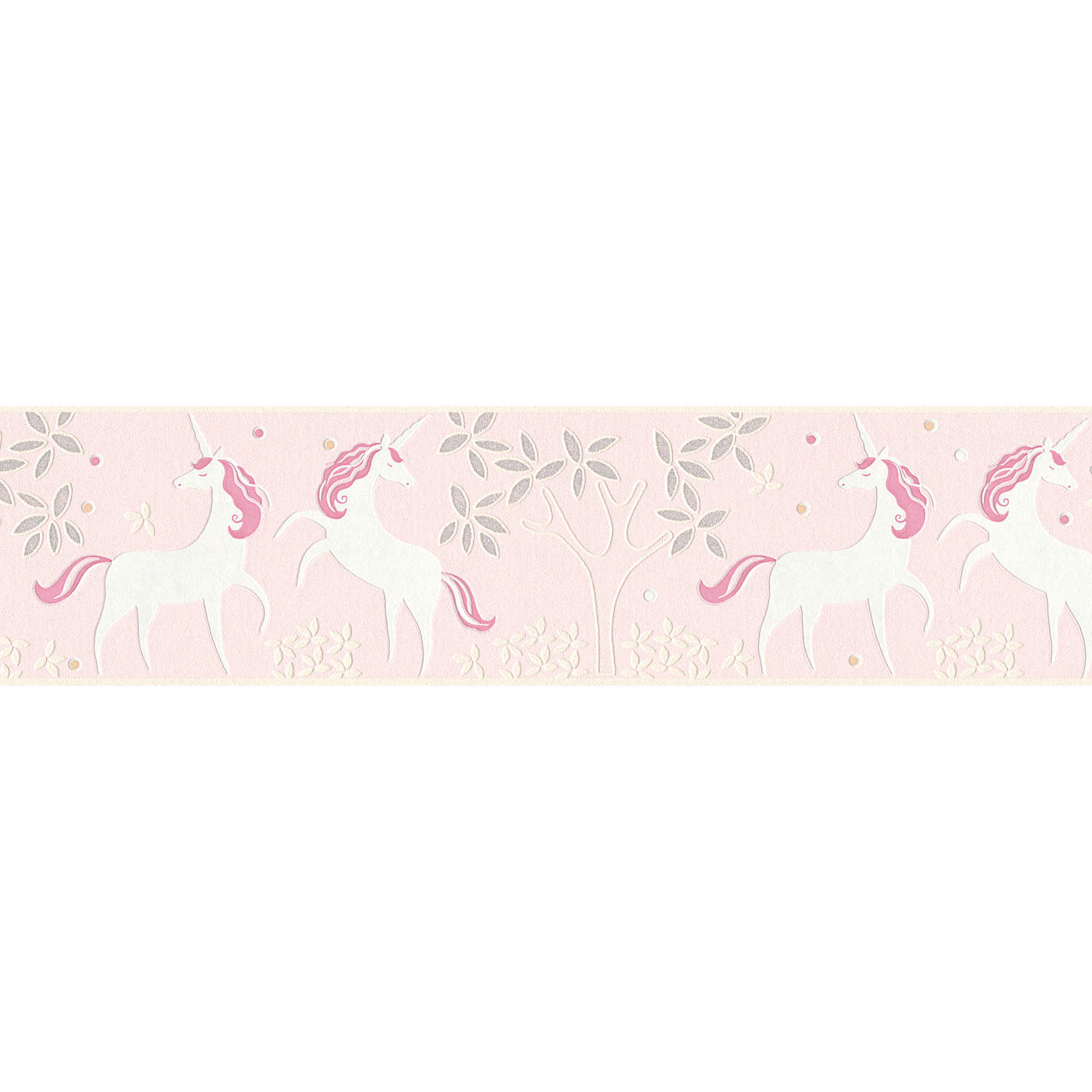 Bordure rose licorne intissé pour chambre de fille - rose, argenté
