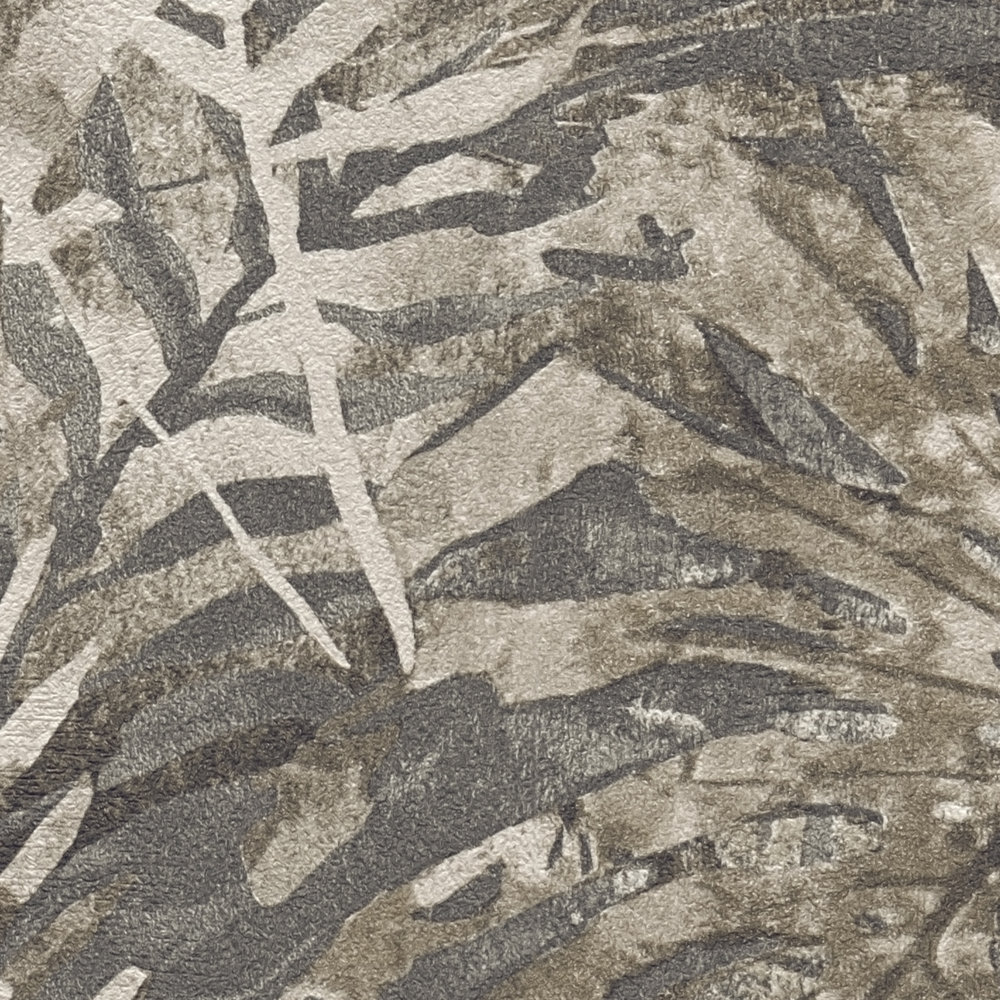             Papier peint jungle avec motif de feuilles tropicales sans PVC - marron, beige, anthracite
        