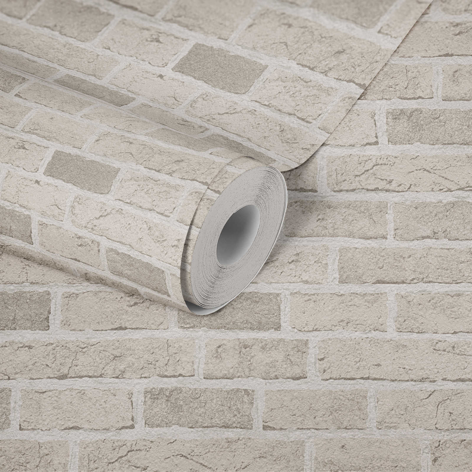             Stone wallpaper with brick wall rustic & detailed - cream, beige
        