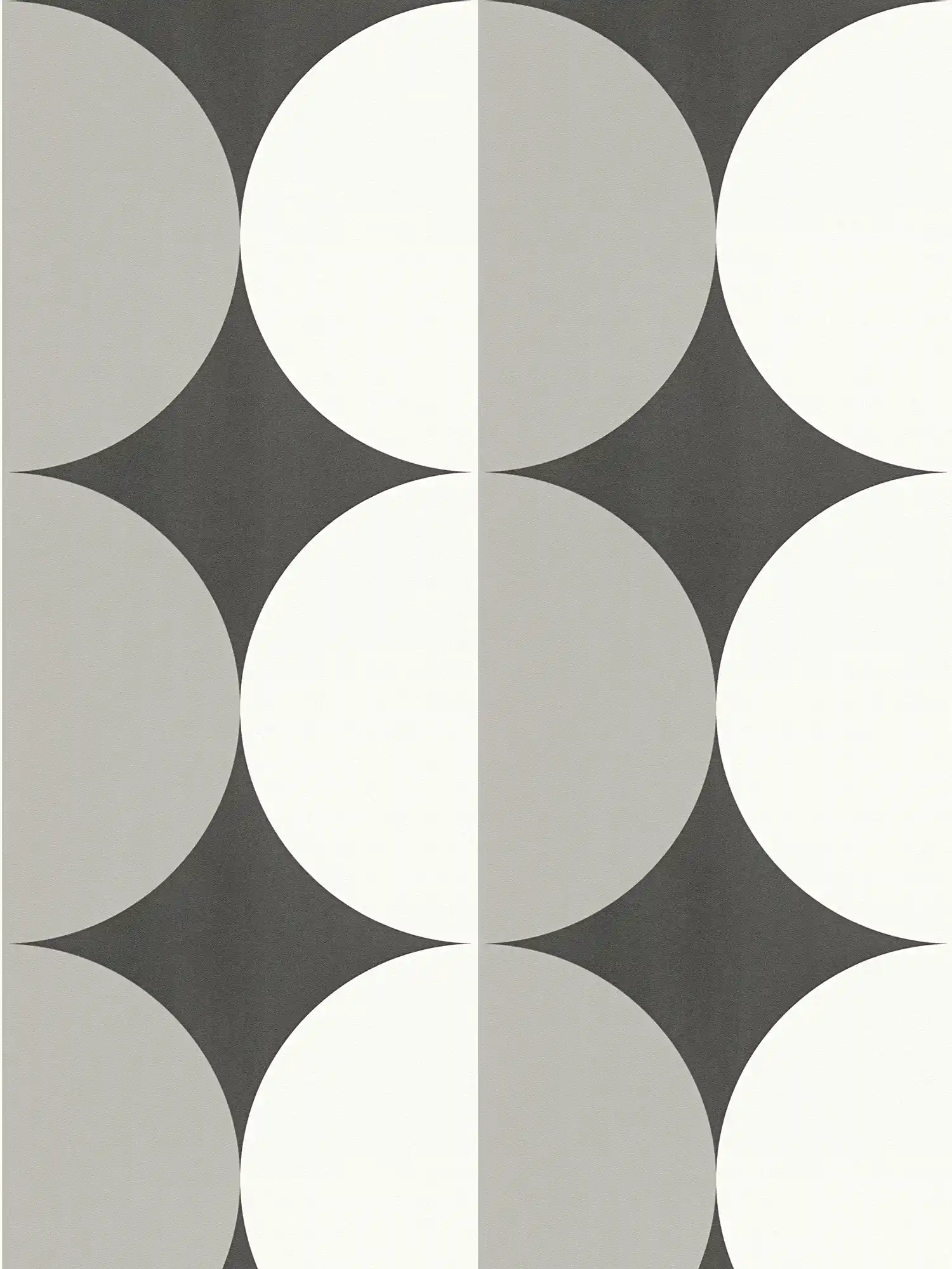Retro non-woven wallpaper with graphic circle pattern - black, white, grey
