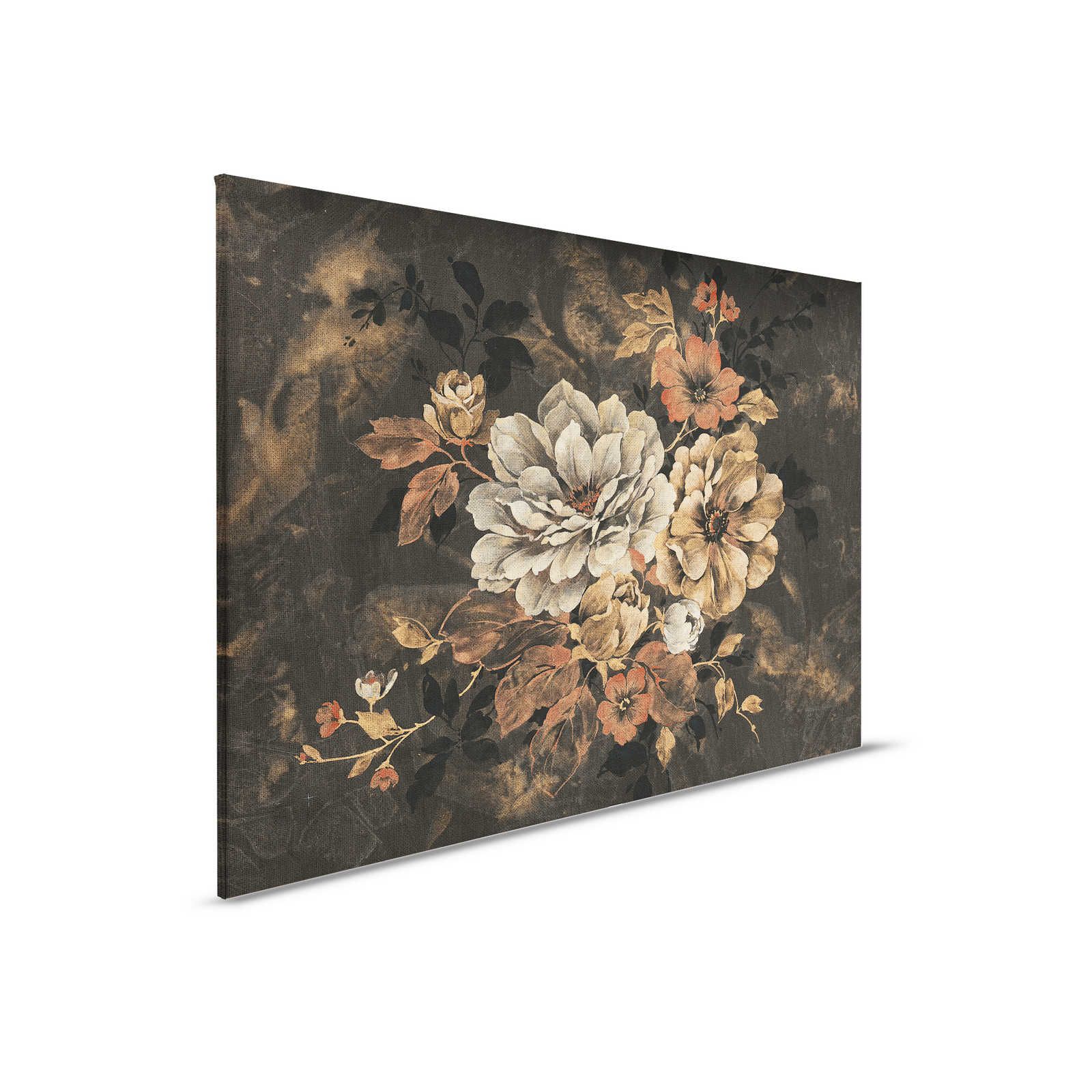 Peinture à l'huile sur toile Style de fleurs, look vintage - 0,90 m x 0,60 m
