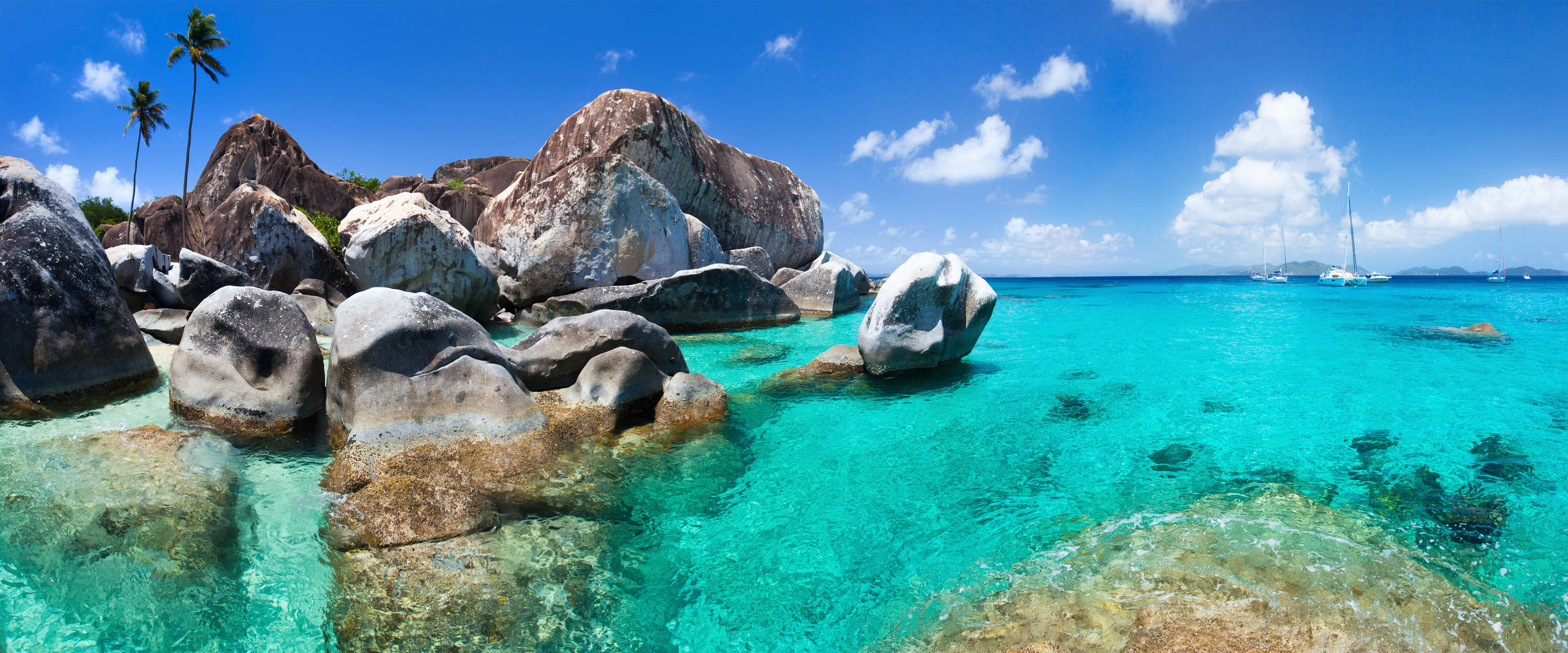             Fotomural Seychelles agua turquesa, rocas y palmeras
        