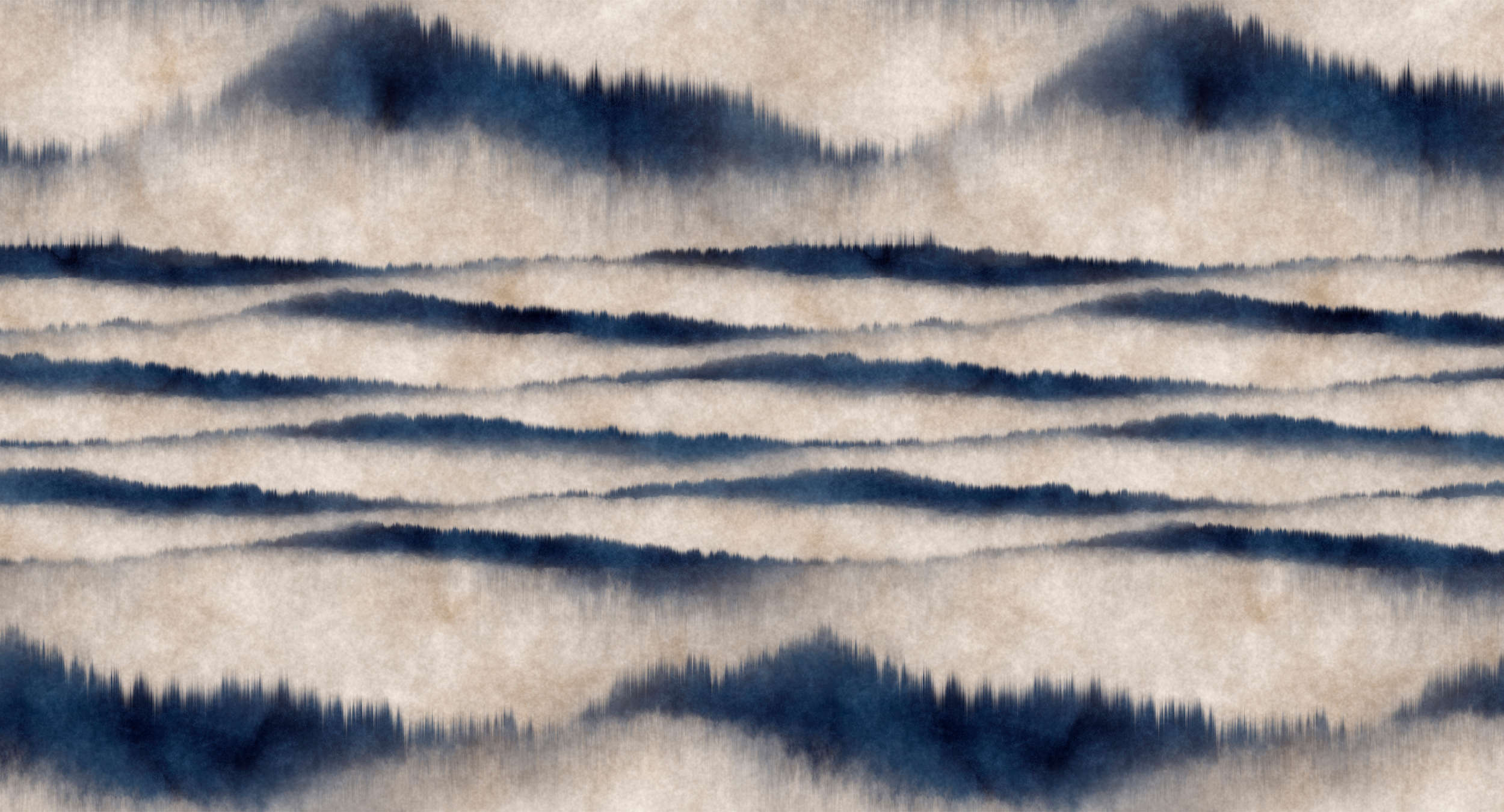             Muurschildering abstract patroon golven - Blauw, Wit
        