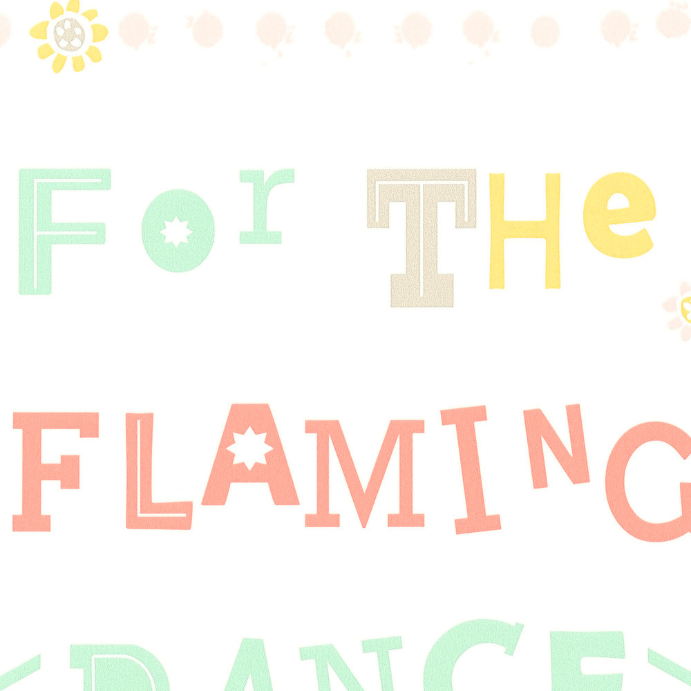             Papel pintado no tejido de flamencos y flores con diseño de letras - multicolor
        