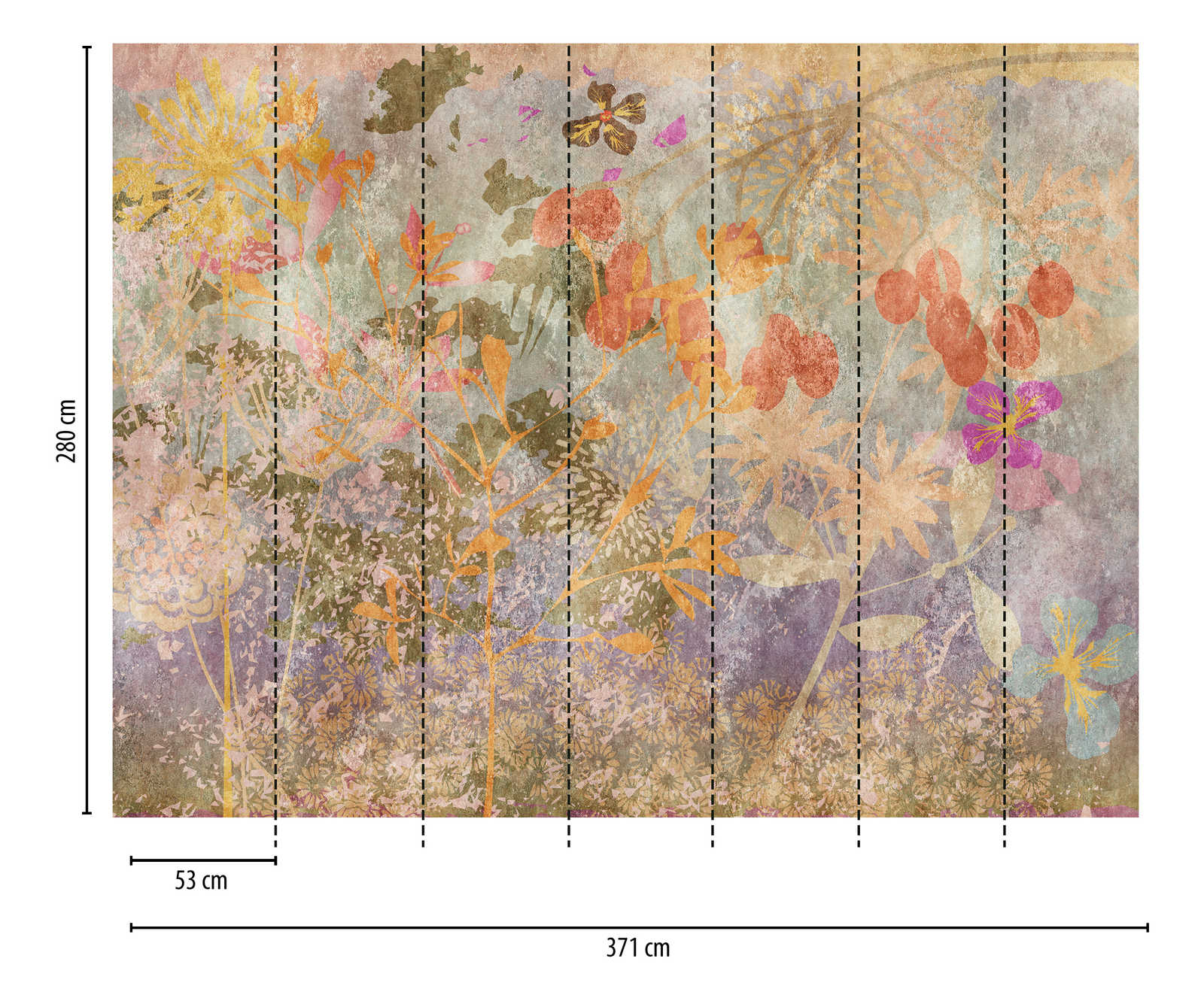             Nouveauté en matière de papier peint - papier peint à motifs Fresque florale dans le style rétro
        