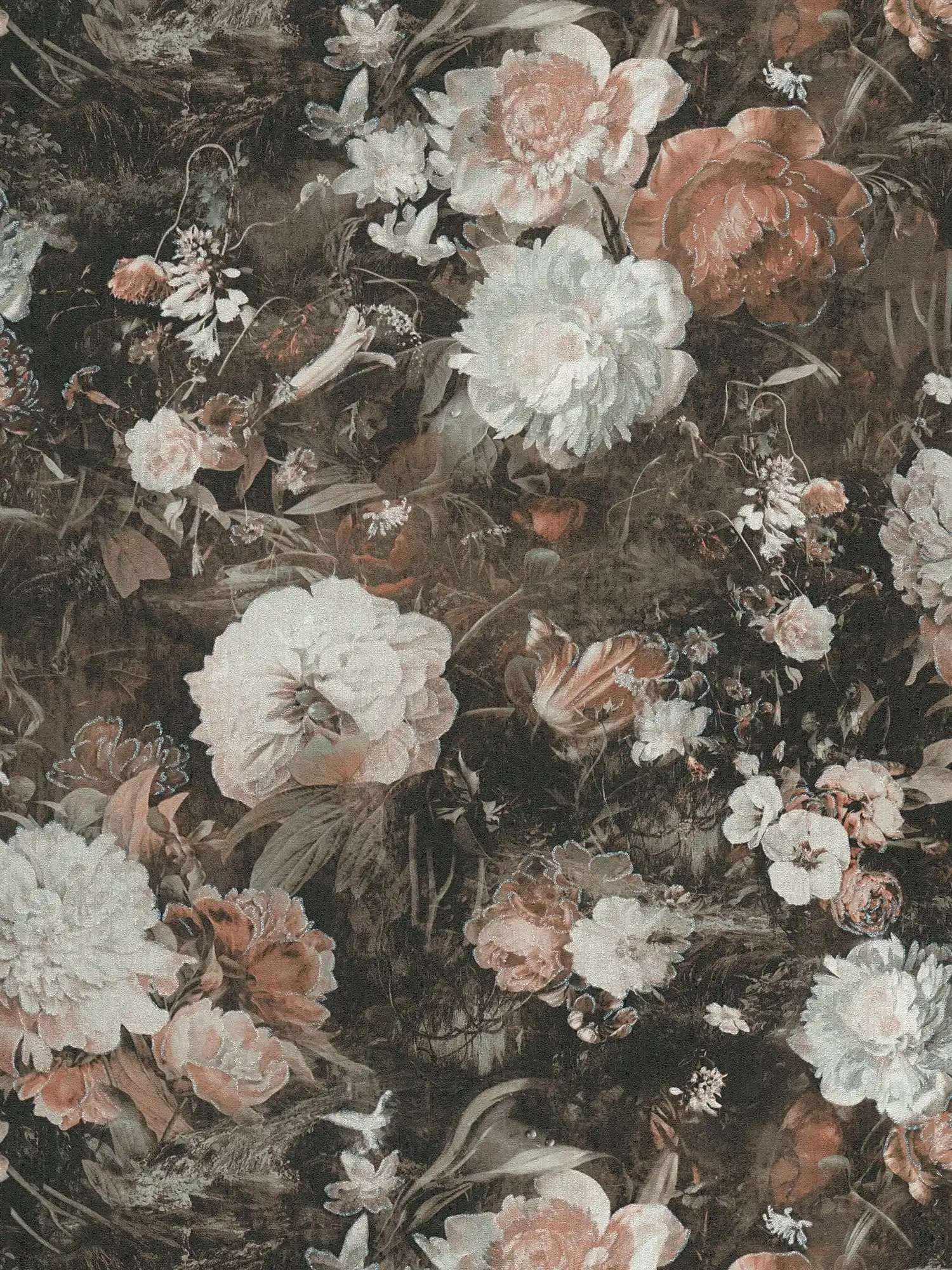 Vintage floral wallpaper classic rose pattern - cream, brown
