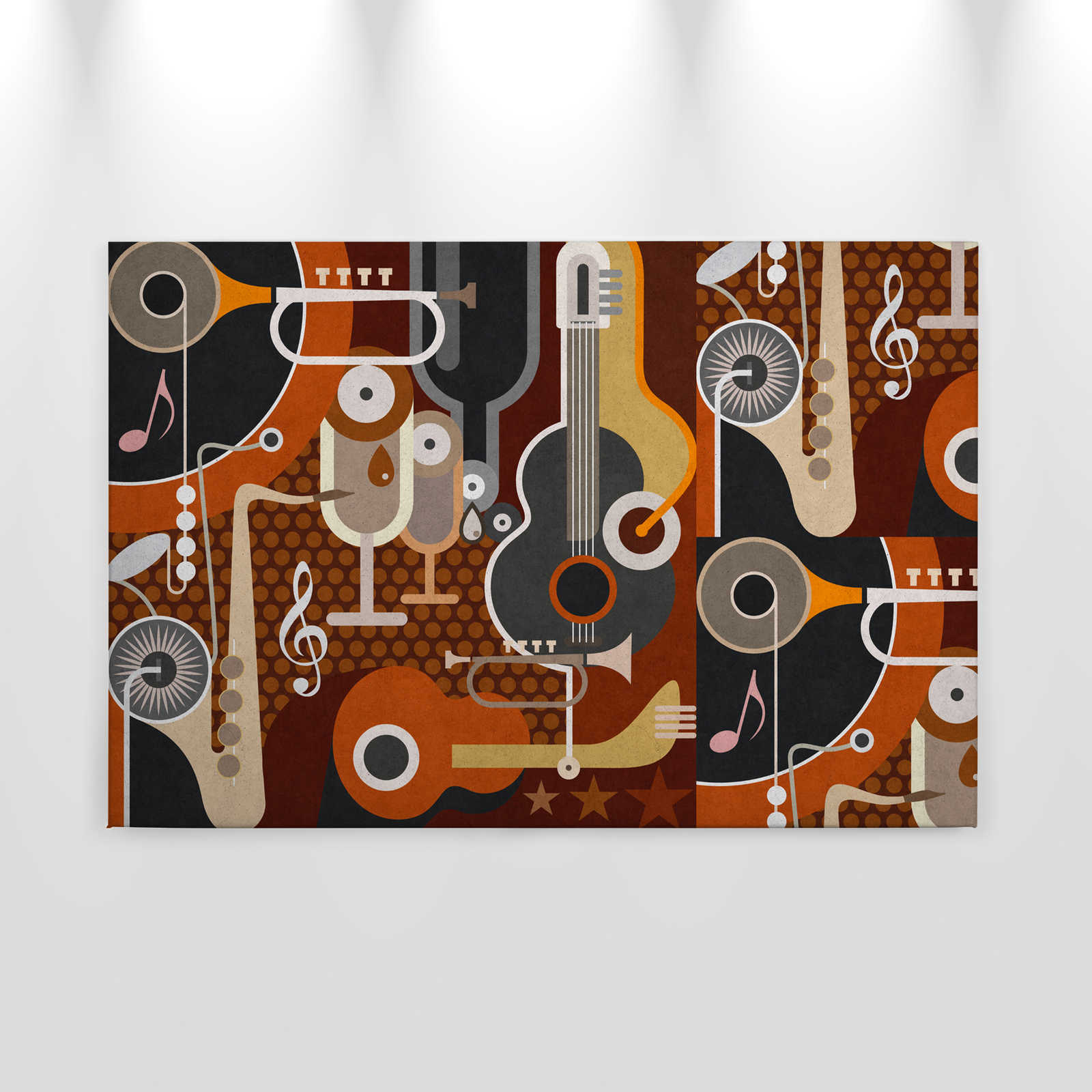             Wall of sound 1 - Canvas painting in concrete structure, abstract musical instruments - 0.90 m x 0.60 m
        