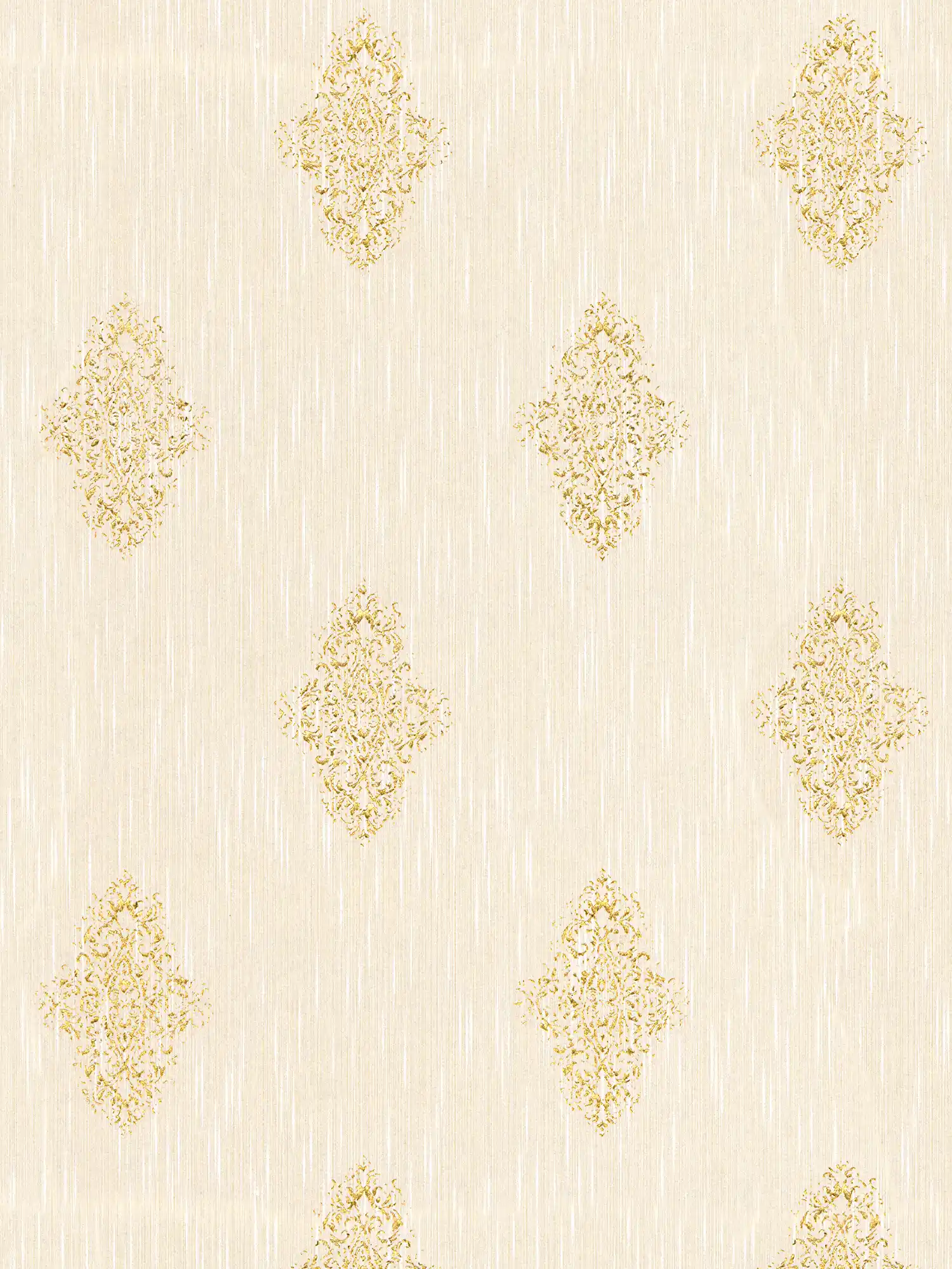 Wallpaper ornament design in used look, metallic effect - cream, gold
