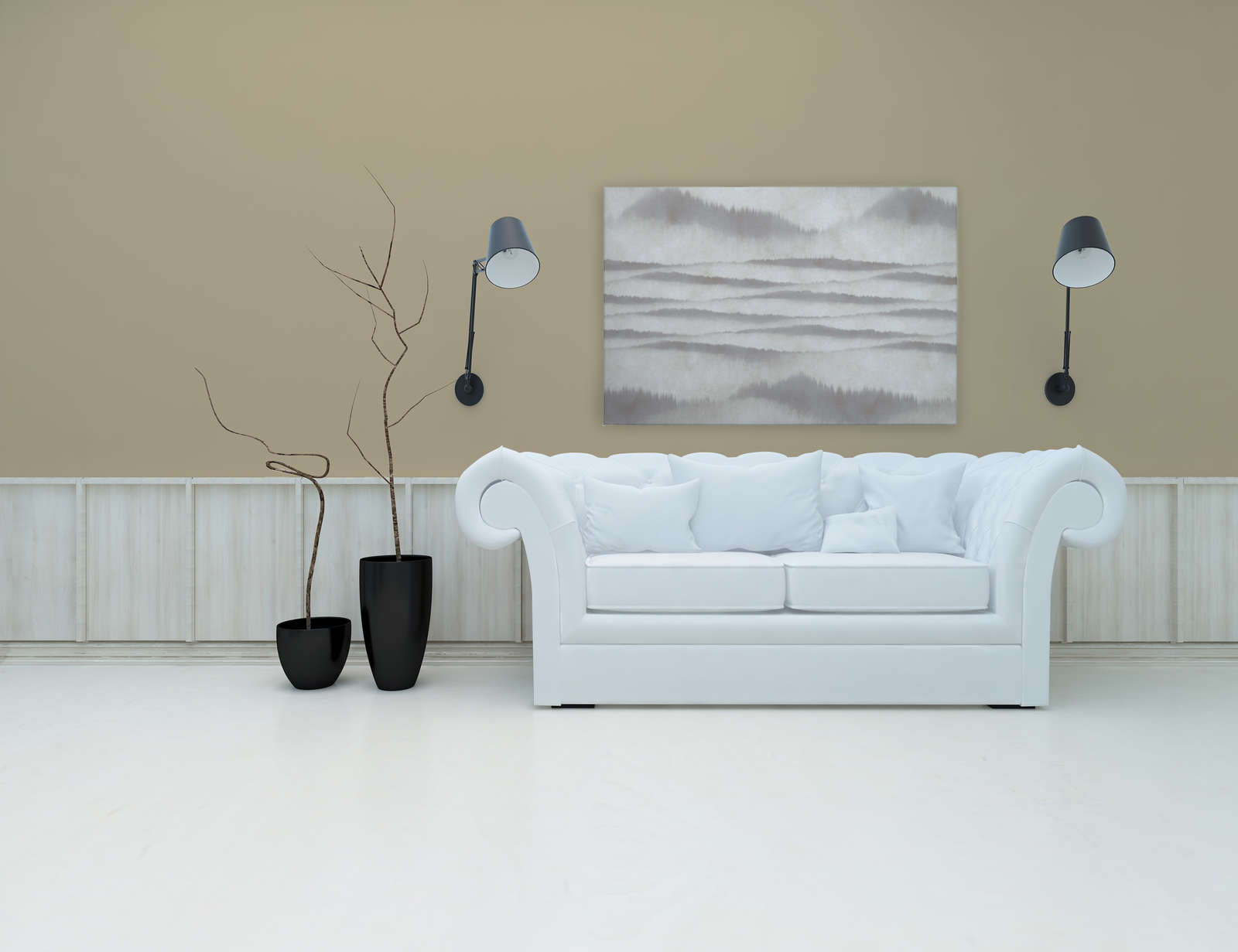             Tableau toile motif abstrait vagues | blanc, gris - 1,20 m x 0,80 m
        