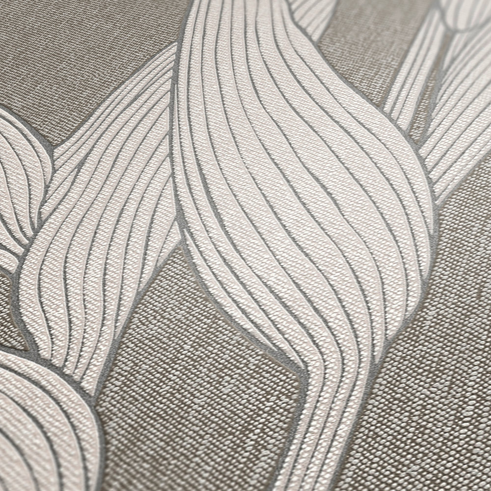             Papier peint imitation lin avec motif naturel de feuilles - marron
        