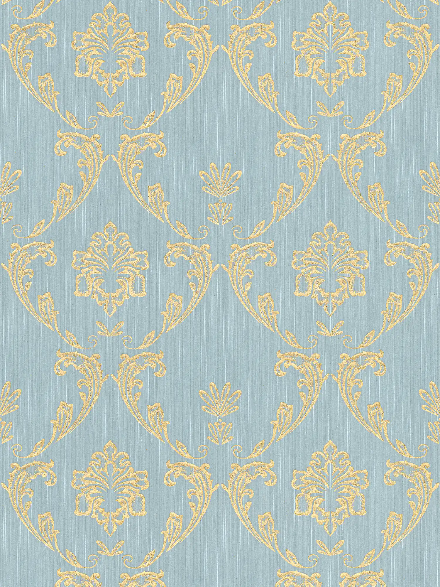         Ornamental wallpaper with floral elements in gold - gold, blue, green
    
