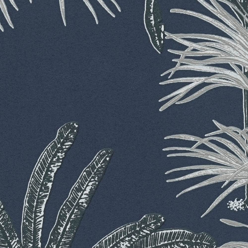             Palm wallpaper MICHASLKY dark blue with textured pattern - blue, grey
        