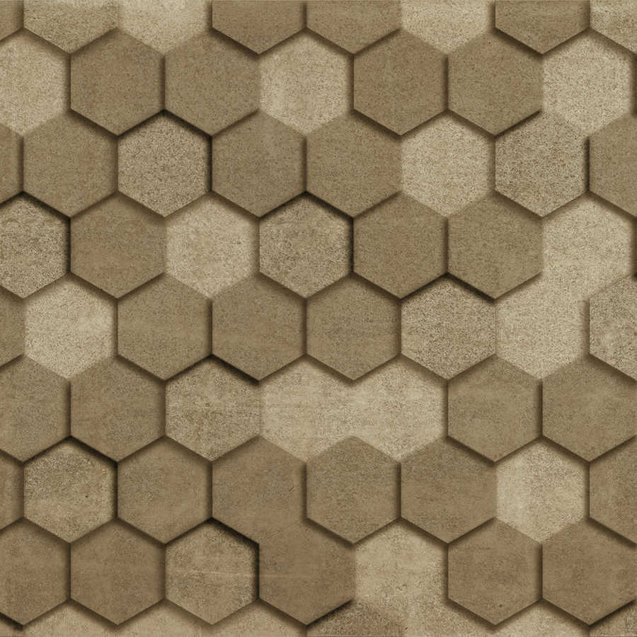Papier peint panoramique avec carreaux géométriques hexagonaux aspect 3D - or
