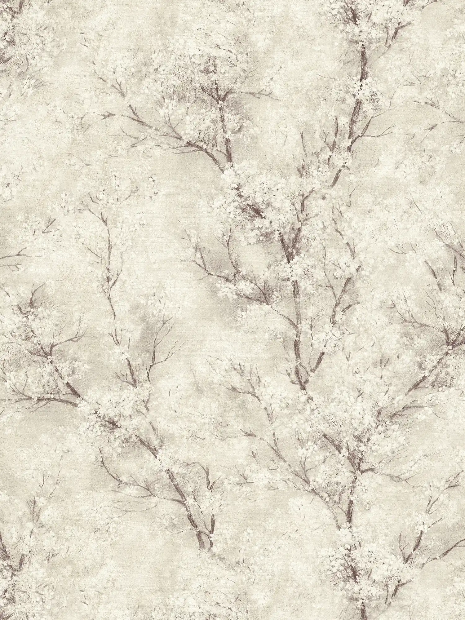 Carta da parati effetto glitter ciliegio in fiore - crema, grigio, bianco
