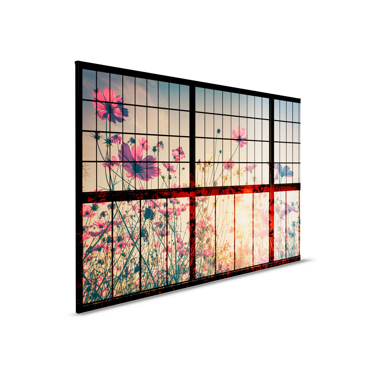        Meadow 1 - Muntin Window Canvas Painting with Flower Meadow - 0.90 m x 0.60 m
    