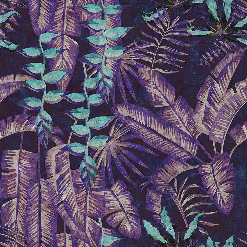Tropicana 6 - digitale print behang in vloeipapier structuur met jungle motief - turquoise, violet | structuur vlieseline
