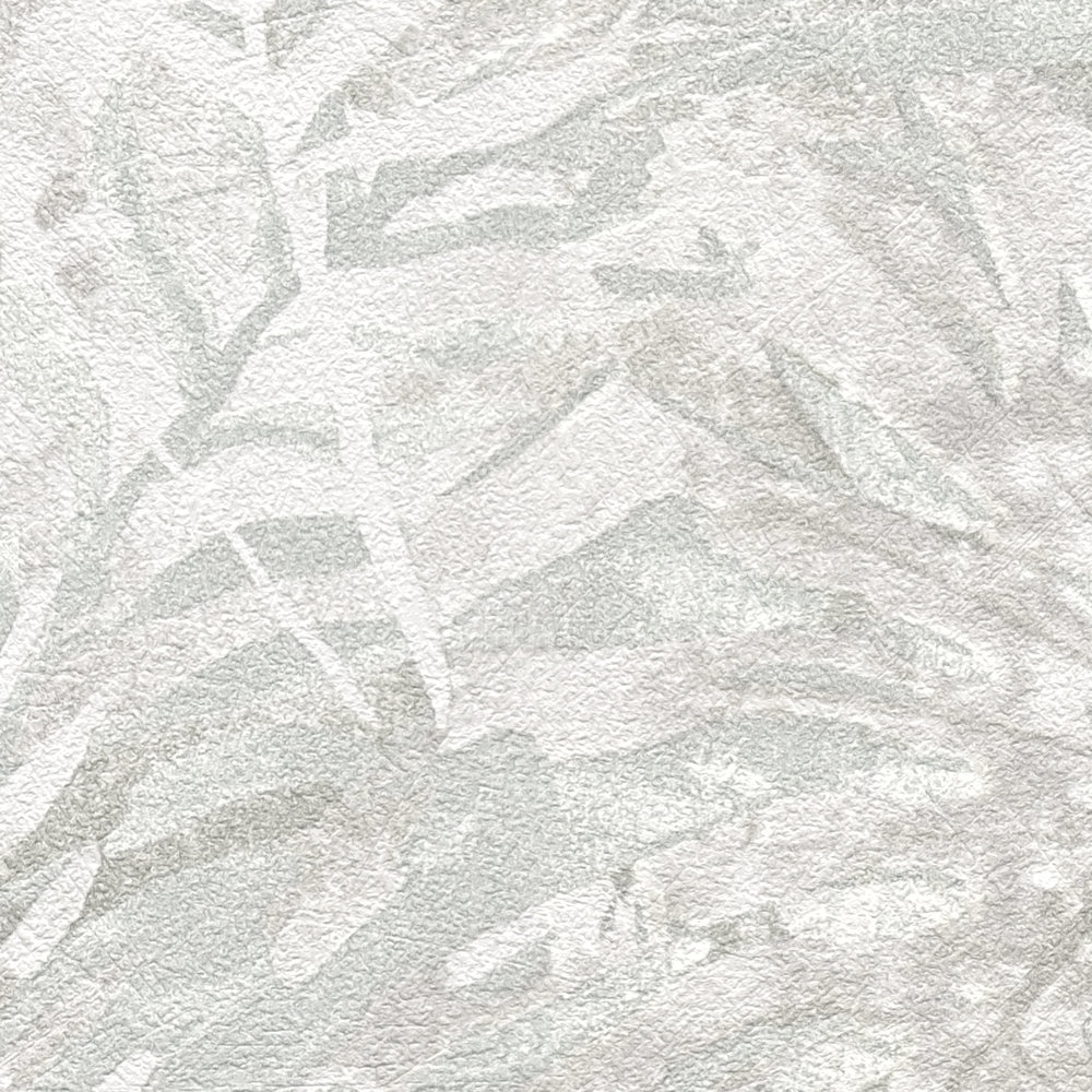            Carta da parati in tessuto non tessuto con motivo a foglie senza PVC - grigio, beige, bianco
        