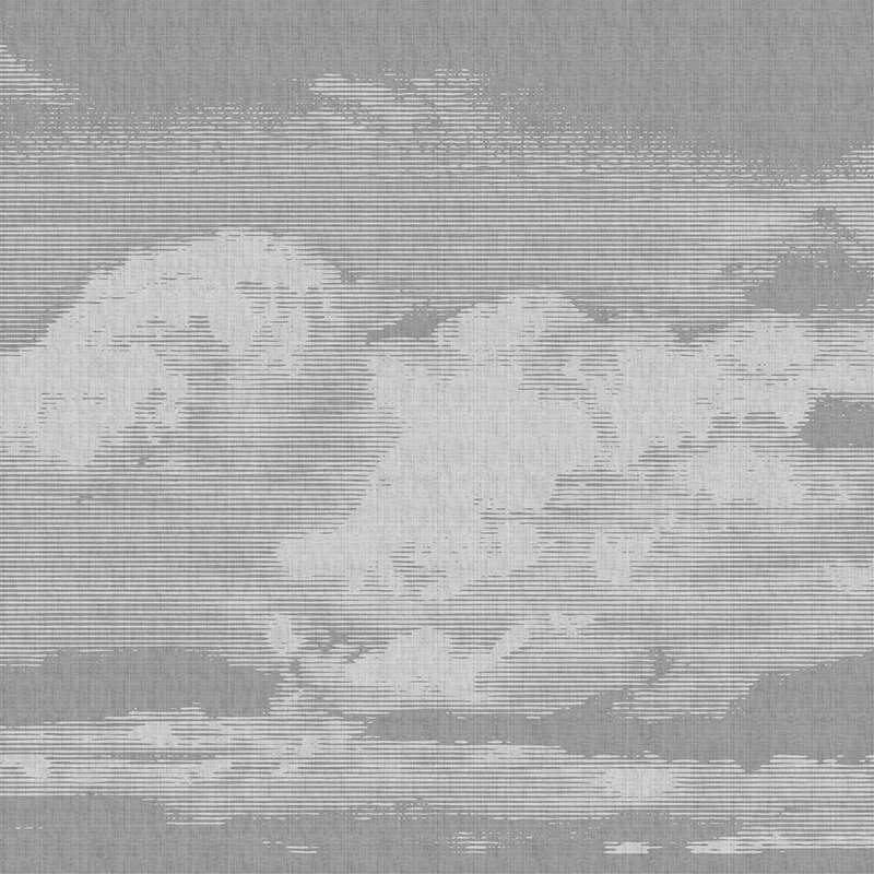 Clouds 2 - Papel pintado celestial en estructura de lino natural con motivo de nubes - Gris, Blanco | Perla vellón liso
