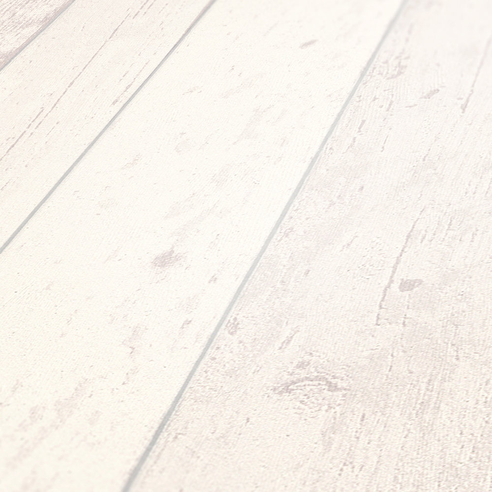             Carta da parati effetto legno con venature in stile Shabby Chic - bianco, grigio
        
