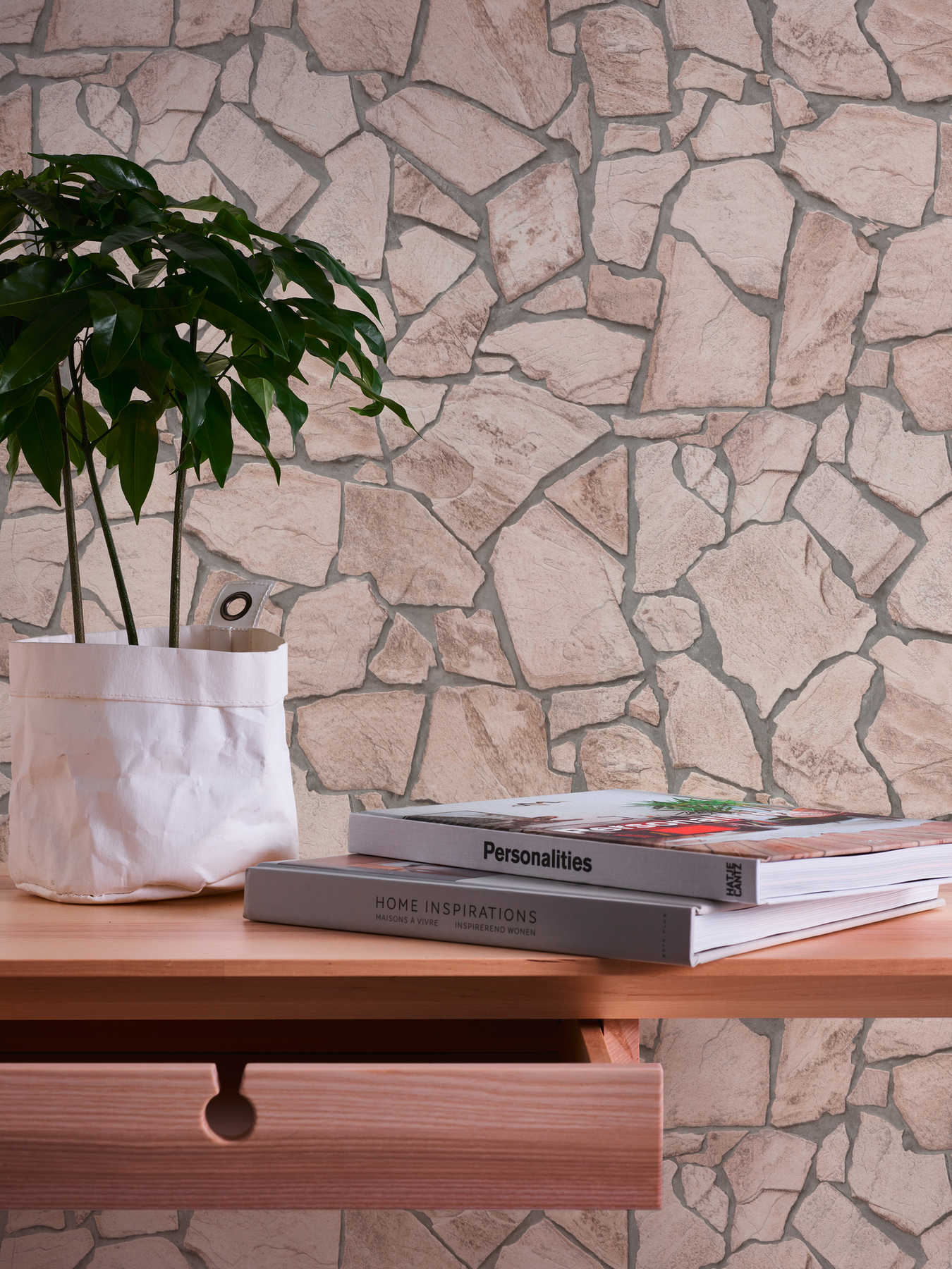            Papier peint pierre effet 3D, motif réaliste de pierre naturelle - beige, gris, marron
        