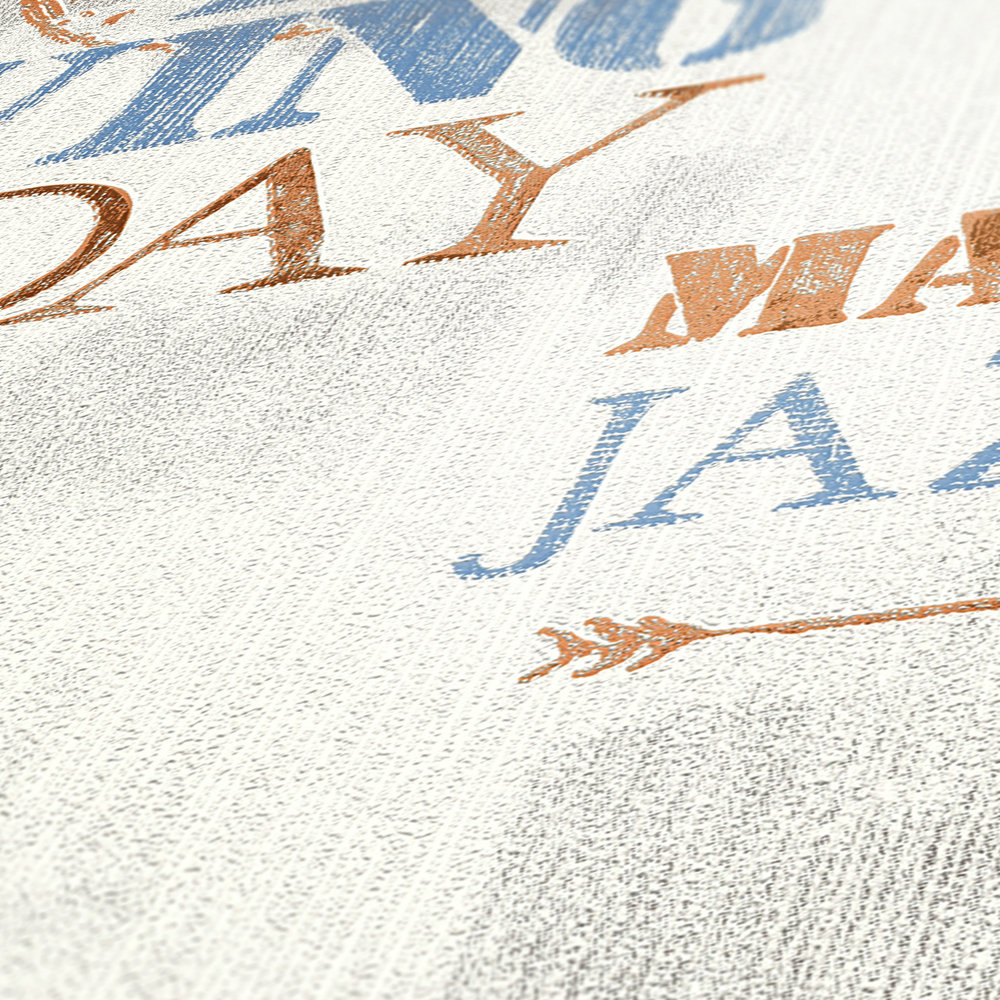             Patroonbehang retro design & typografie - blauw, beige
        