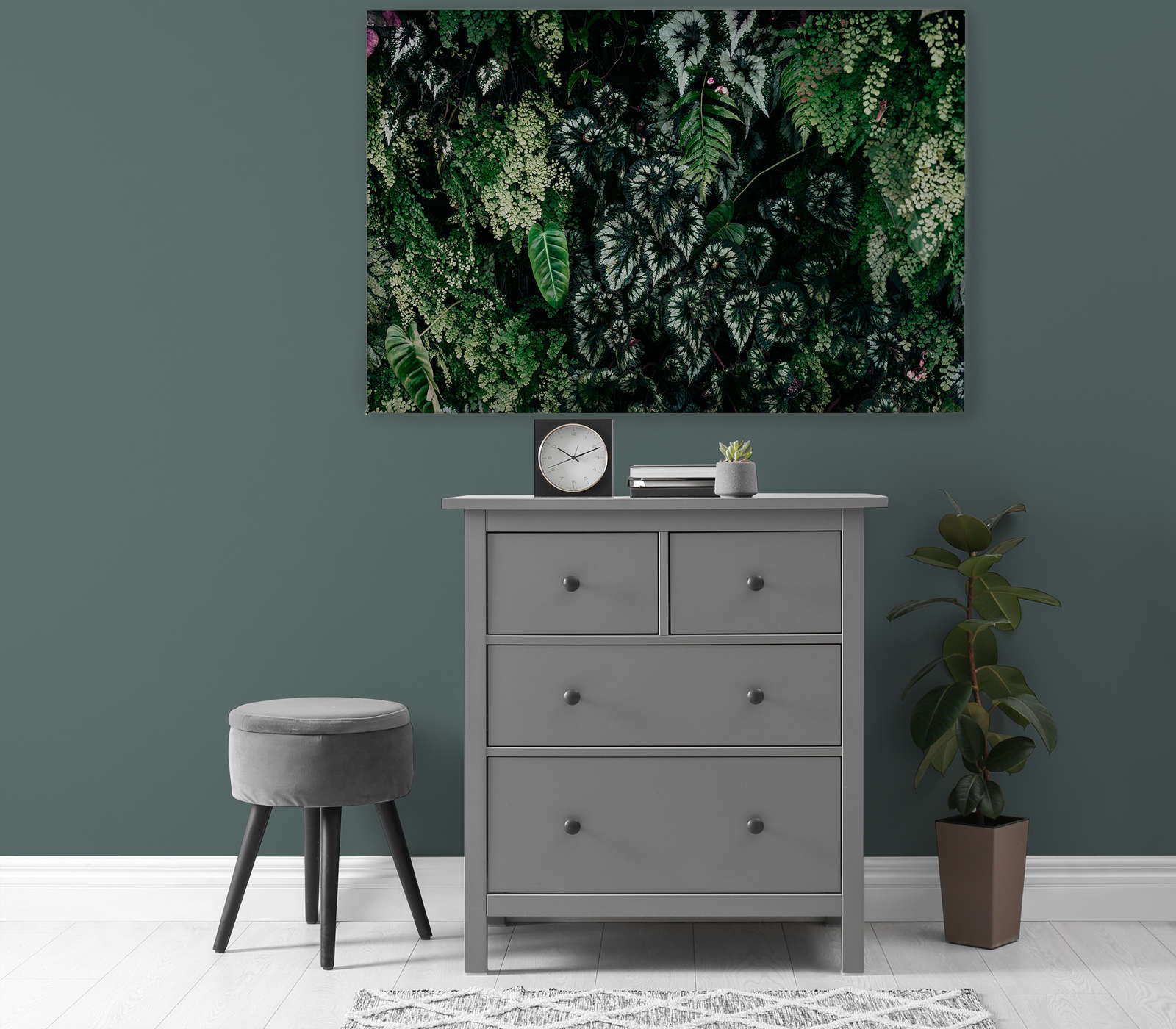             Deep Green 2 - Tableau toile Fourrés de feuilles, fougères & plantes suspendues - 1,20 m x 0,80 m
        