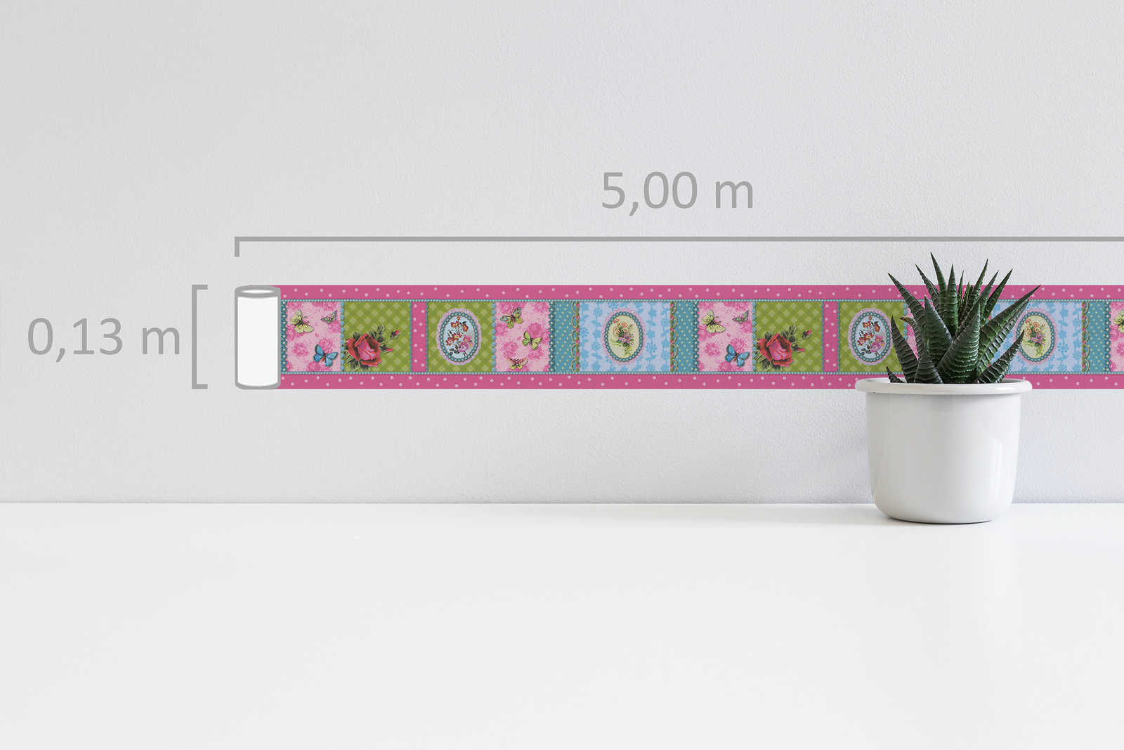             Wallpaper border OILILY pattern dots & flowers - multicoloured
        
