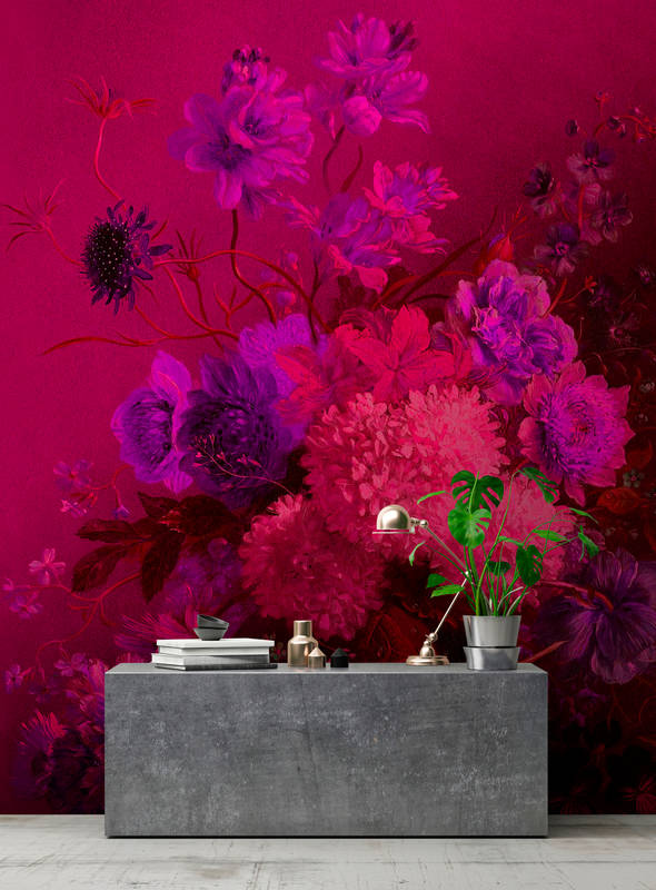             Papel pintado de neón con bodegón de flores - morado, rosa
        
