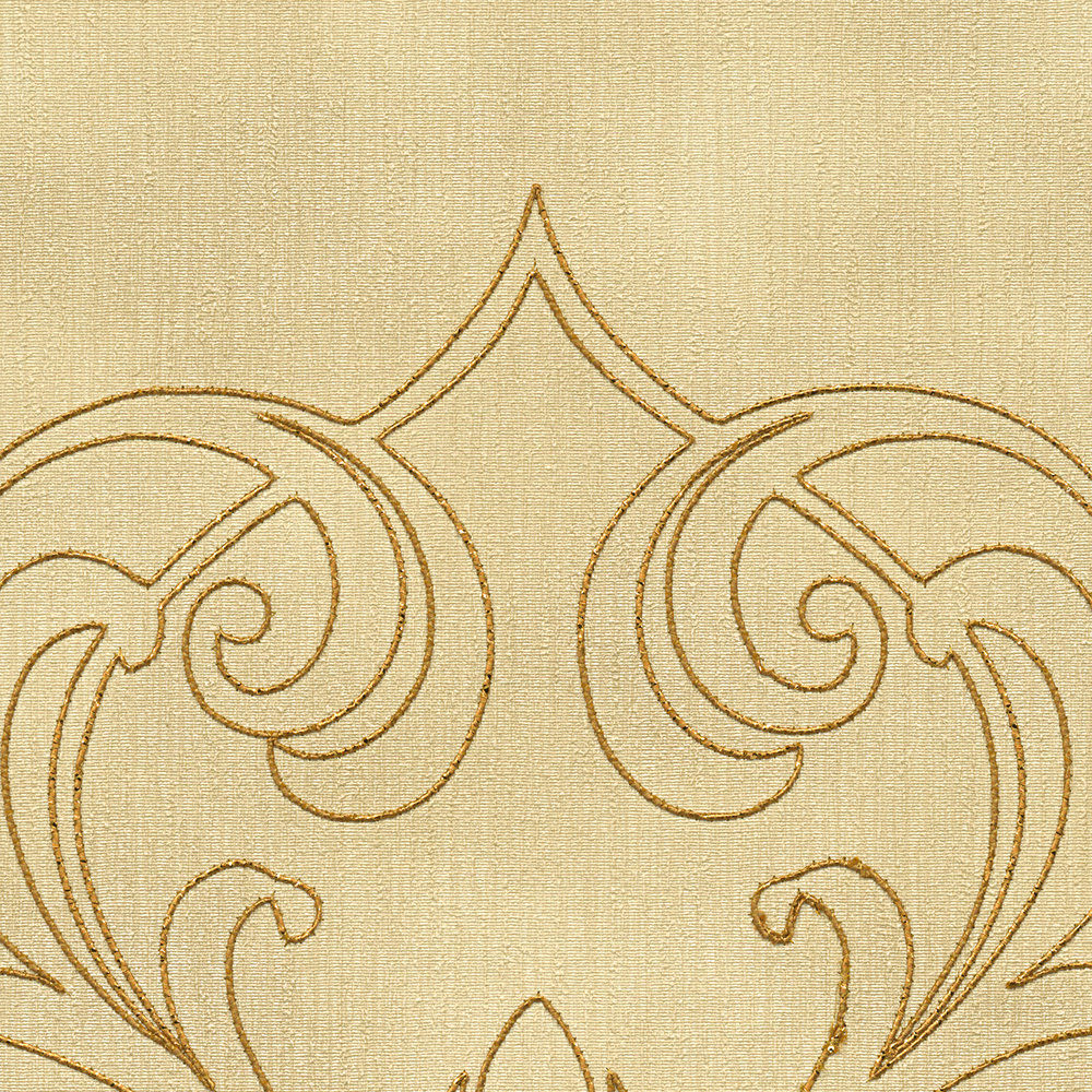             Premium wall panel with ornaments on textile structure - yellow, gold
        