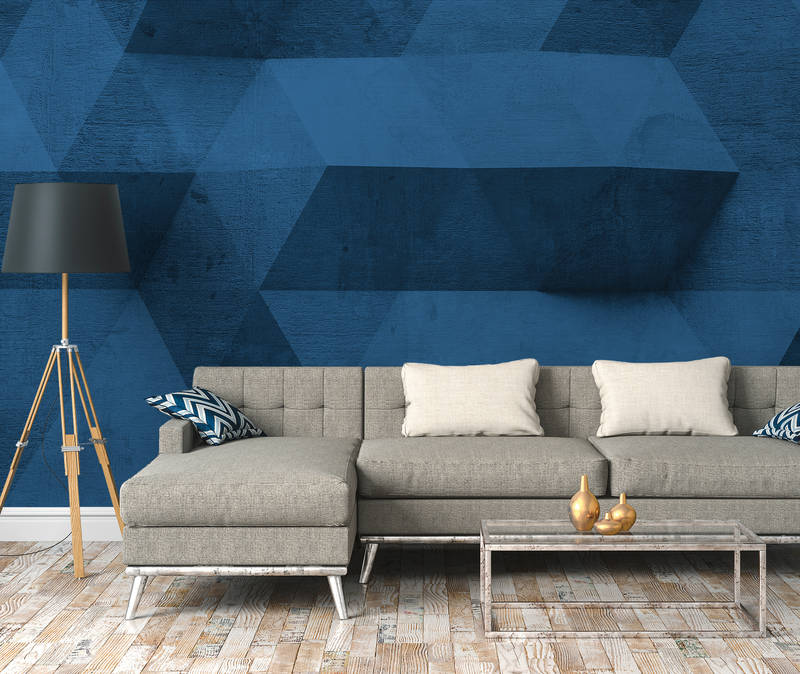             Concrete wall with 3D patterns photo wallpaper - Blue
        