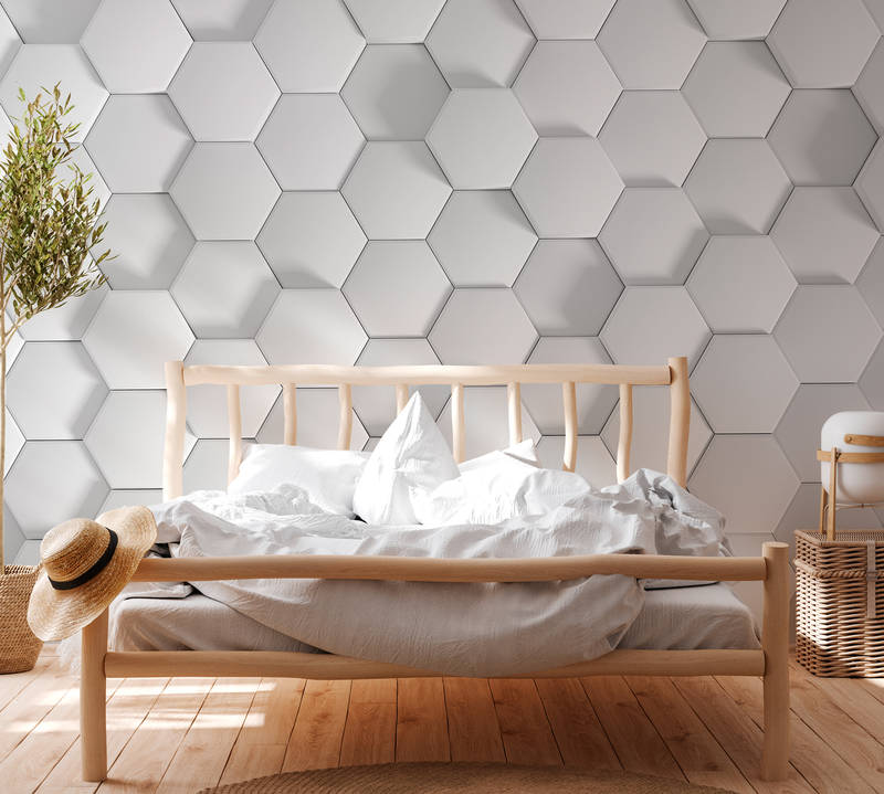             Honeycomb pattern with 3D optics photo wallpaper - grey
        