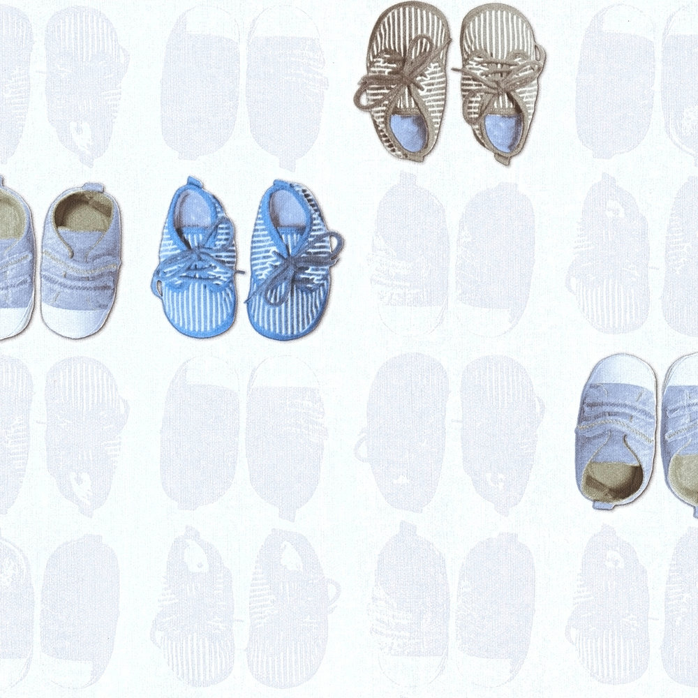             Chambre de bébé Papier peint Chaussons de bébé garçon - Bleu, blanc
        