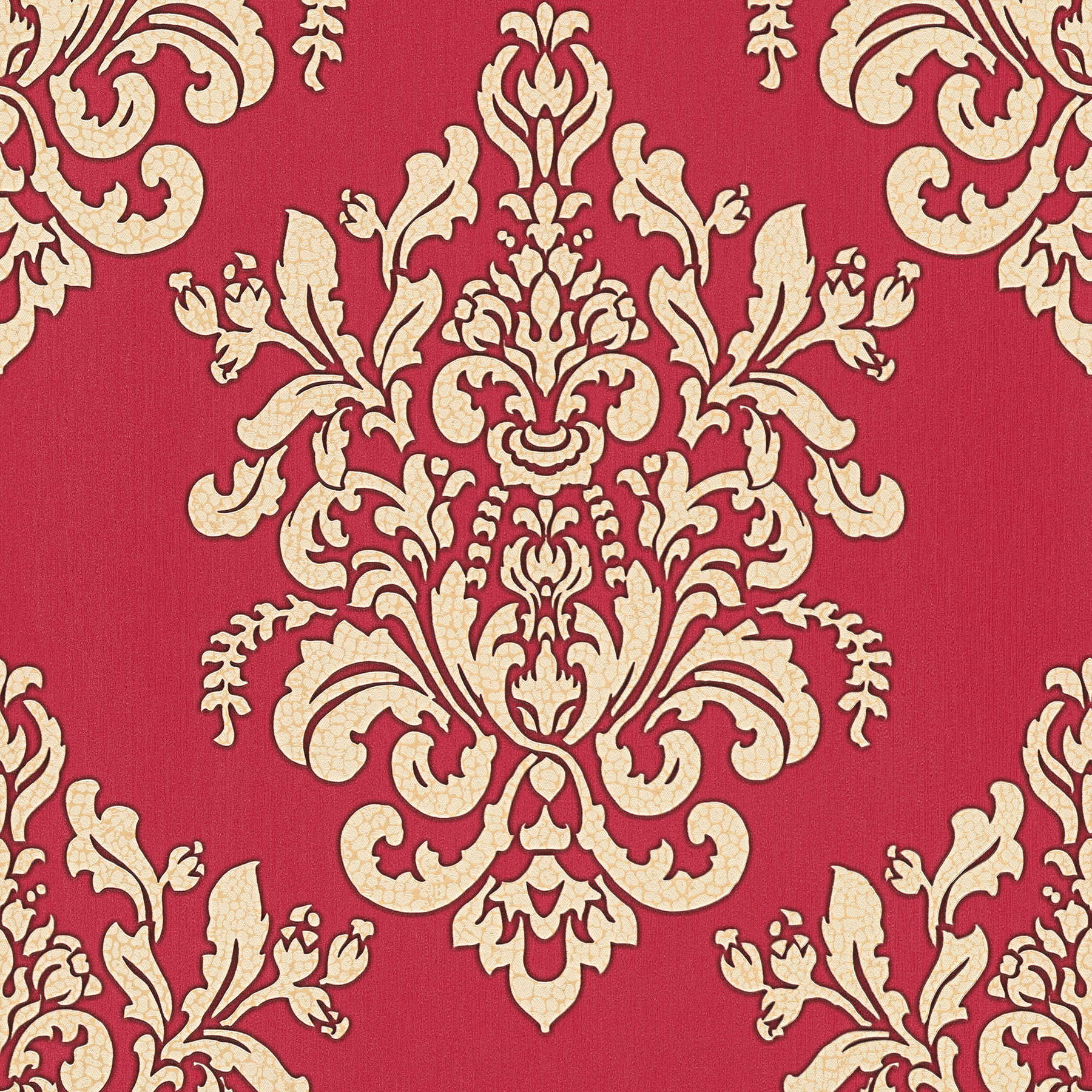 Papel pintado ornamental con efecto craquelado - beige, rojo
