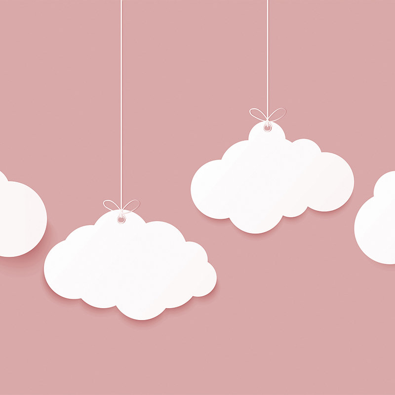         Kids room clouds mural - pink, white
    