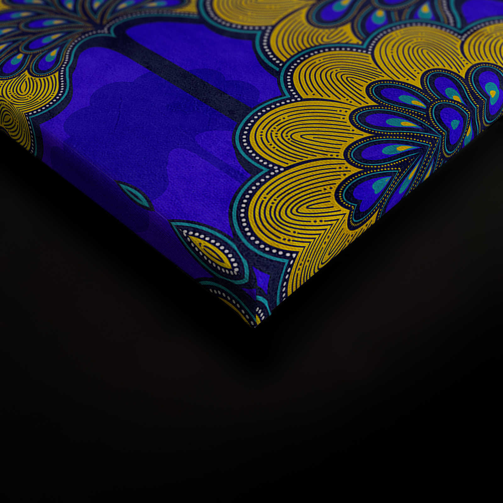             Dakar 1 - Quadro su tela in tessuto africano con motivi blu e gialli - 1,20 m x 0,80 m
        