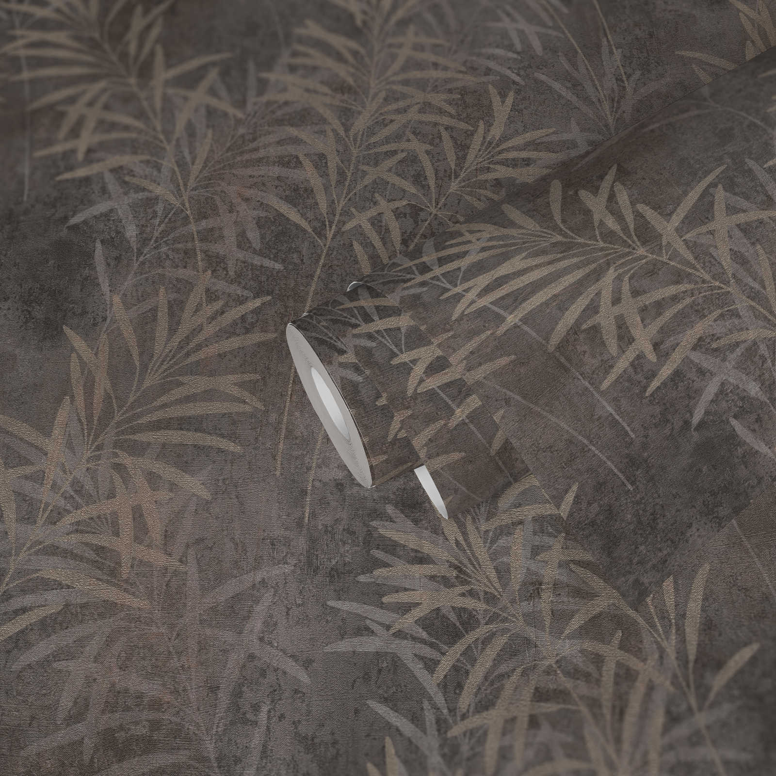             Papier peint intissé floral avec motif d'herbes et texture fine - gris, beige, métallique
        