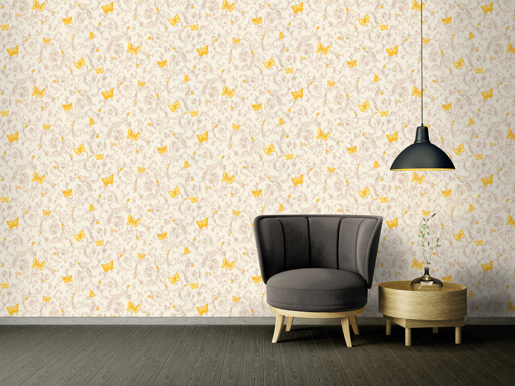            Wallpaper VERSACE with butterflies & ornaments - cream, gold
        