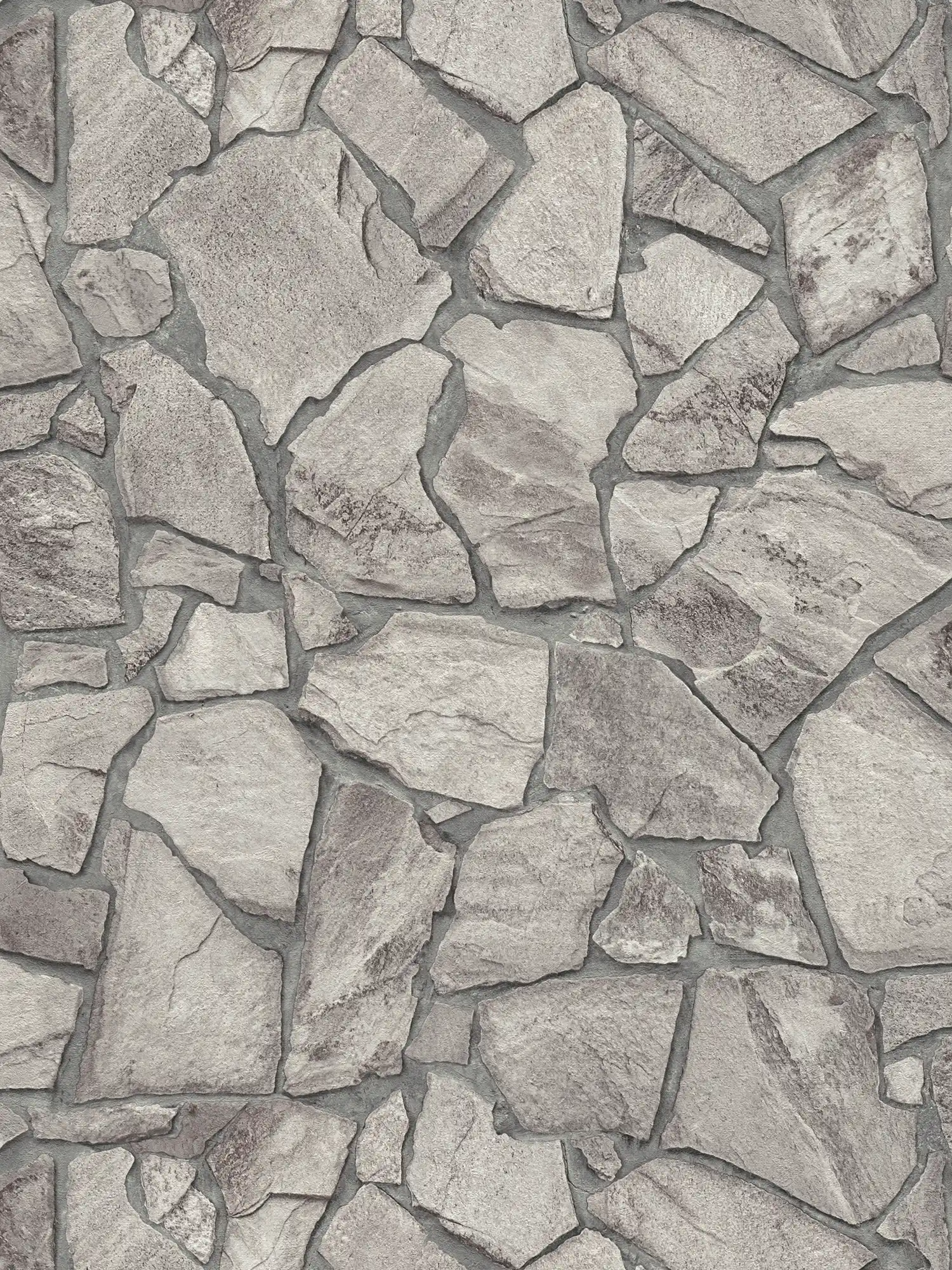 Nature stone masonry non-woven wallpaper 3D-optics - grey, Grey
