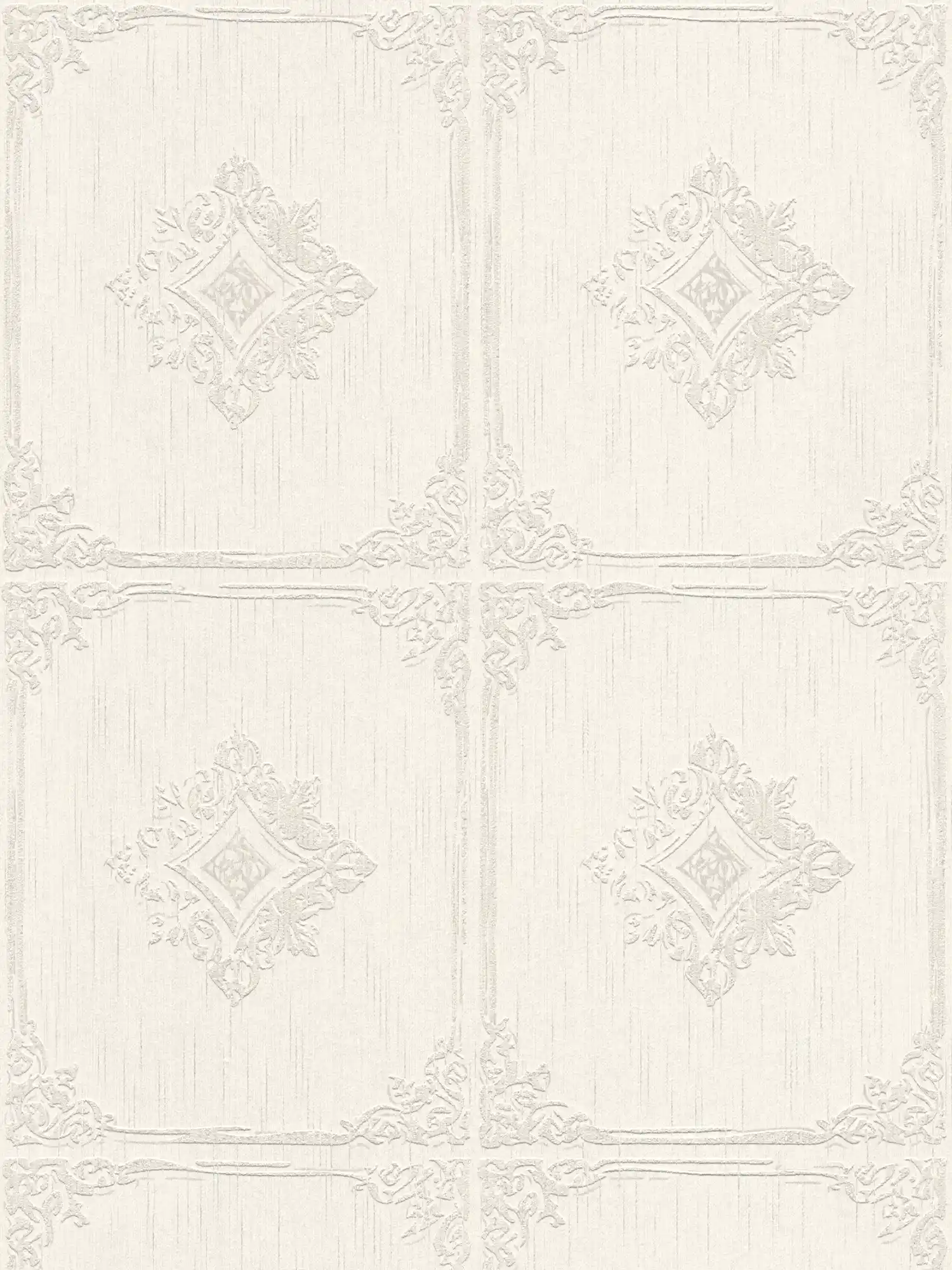 Carta da parati vintage a stucco con cassettoni ornamentali - crema, grigio
