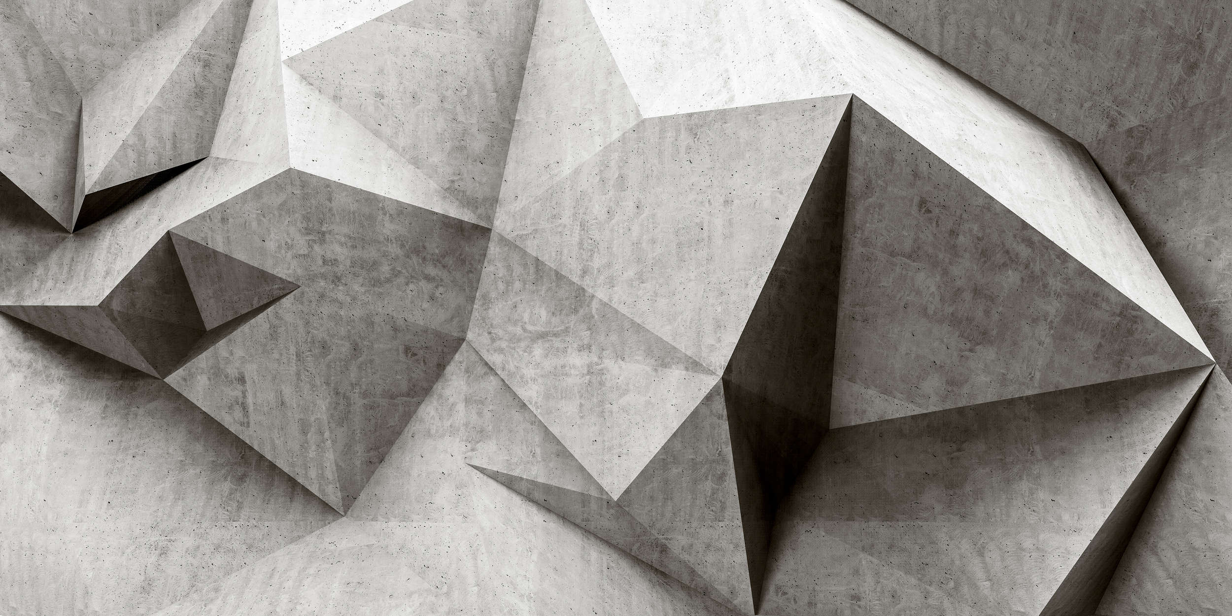             Boulder 1 - Cool 3D Concrete Polygons Onderlaag behang - Grijs, Zwart | Premium Smooth Vliesbehang
        