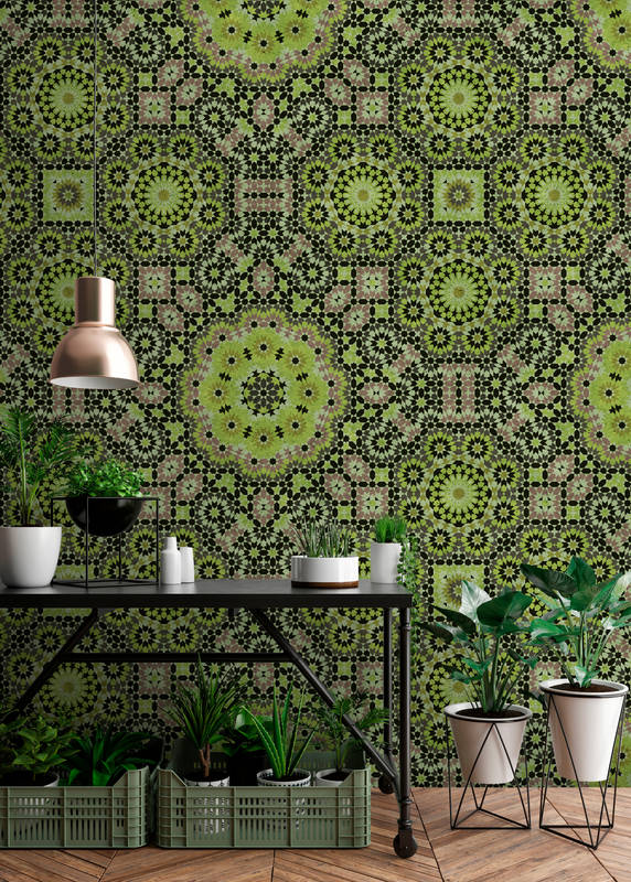             Green mosaic graphic pattern wallpaper
        