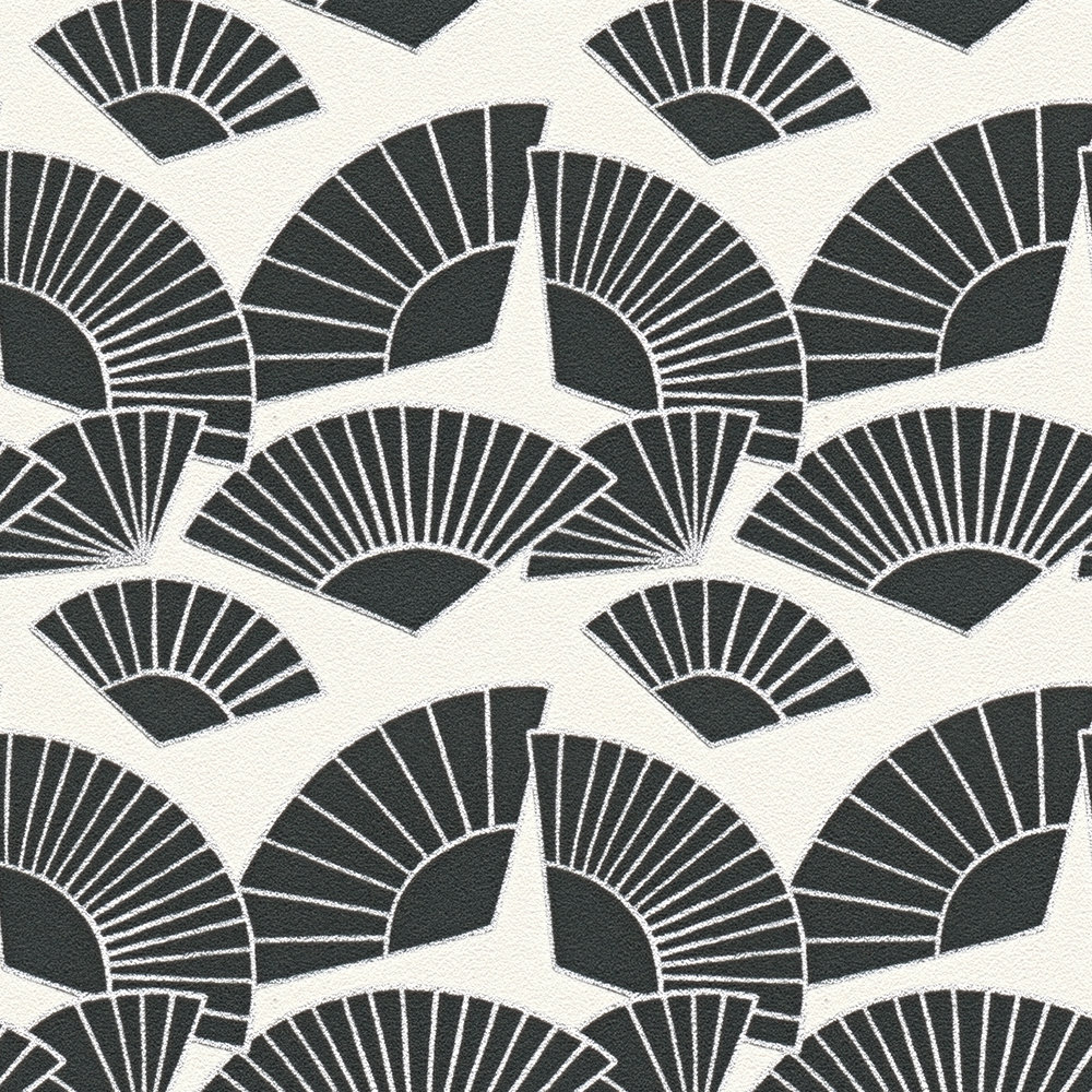             Wallpaper Karl LAGERFELD fan pattern - metallic, black, white
        