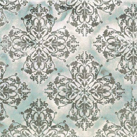 Photo wallpaper grey blue with ornament pattern & watercolour colours
