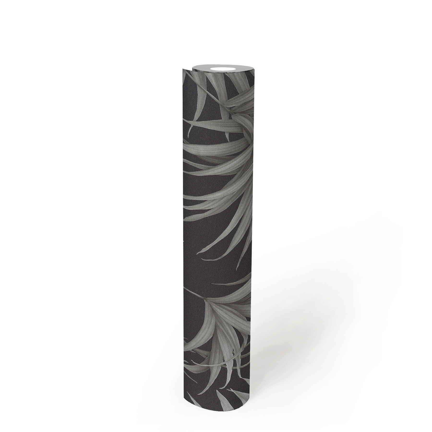             Tropisch behang met varenbladeren - grijs, zwart
        