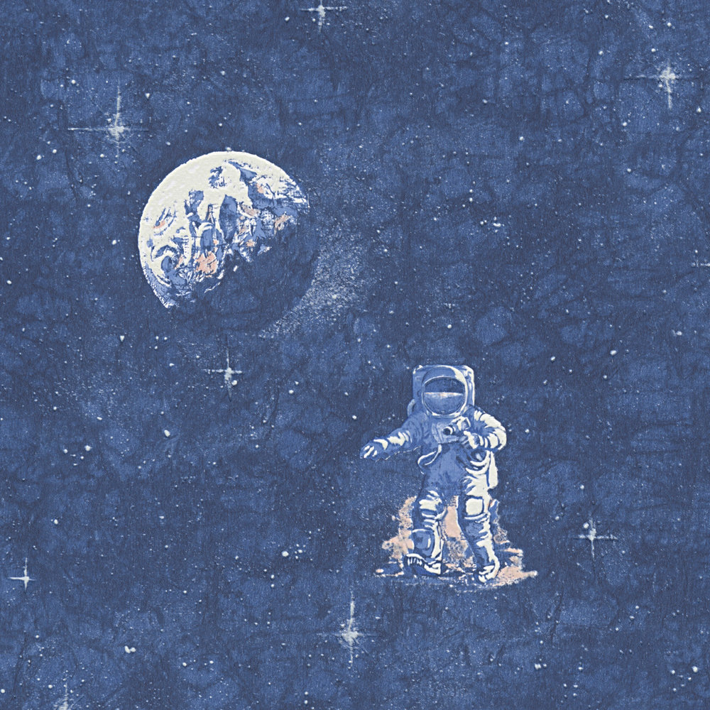             Papier peint chambre enfant astronaute, univers & étoiles - bleu, blanc
        