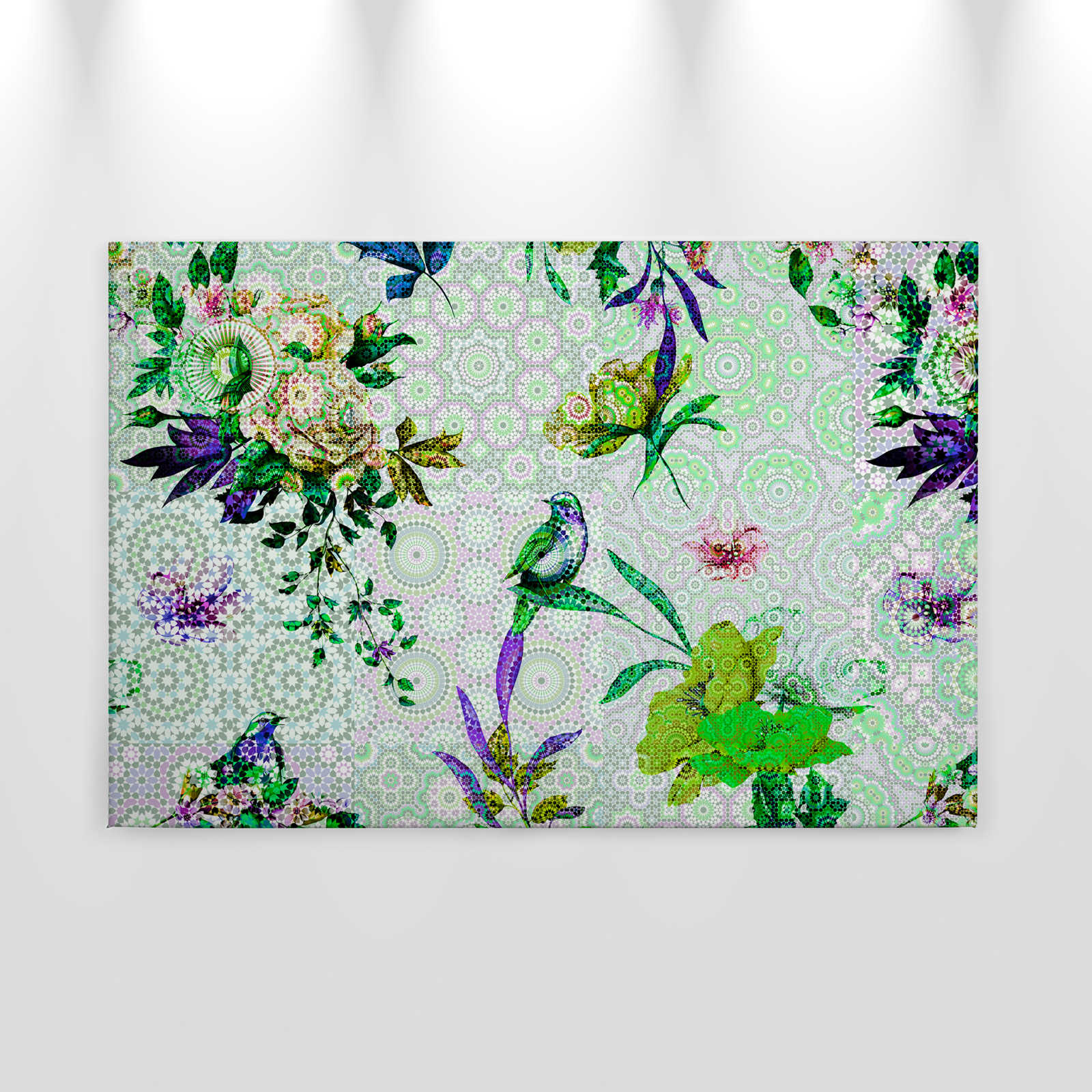             Cuadro en lienzo Flores con diseño de mosaico moderno - 0,90 m x 0,60 m
        