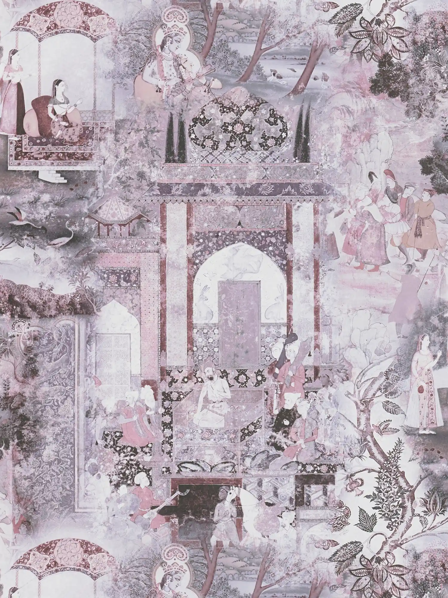             Indian wallpaper with vintage design - grey, pink
        