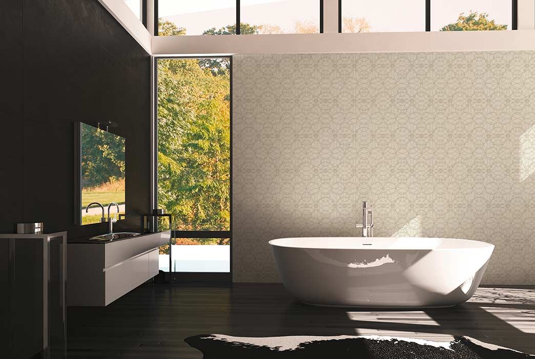 papier peint salle de bain moderne beige