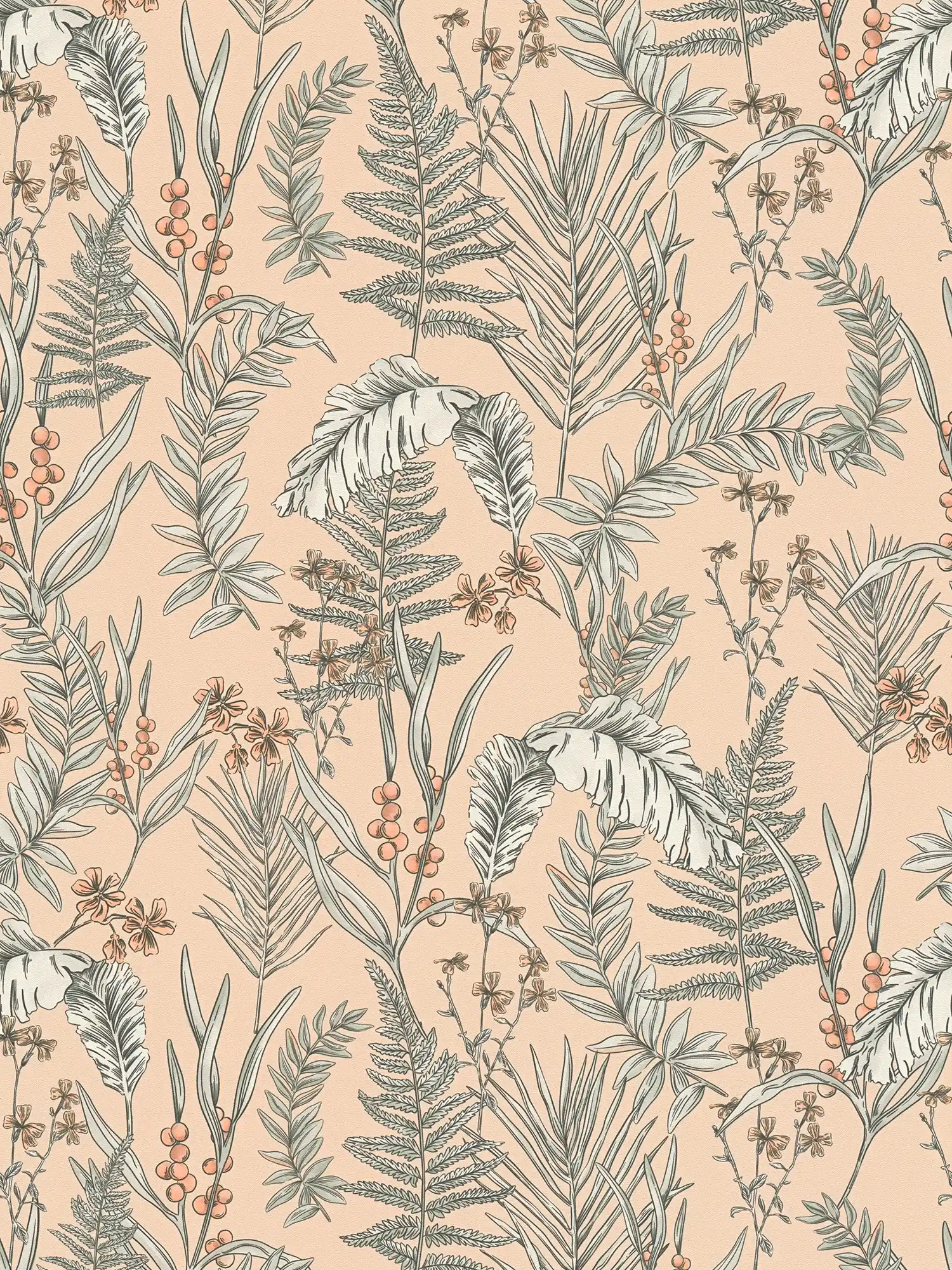 Modern wallpaper floral with flowers & leaves textured - pink, beige, white
